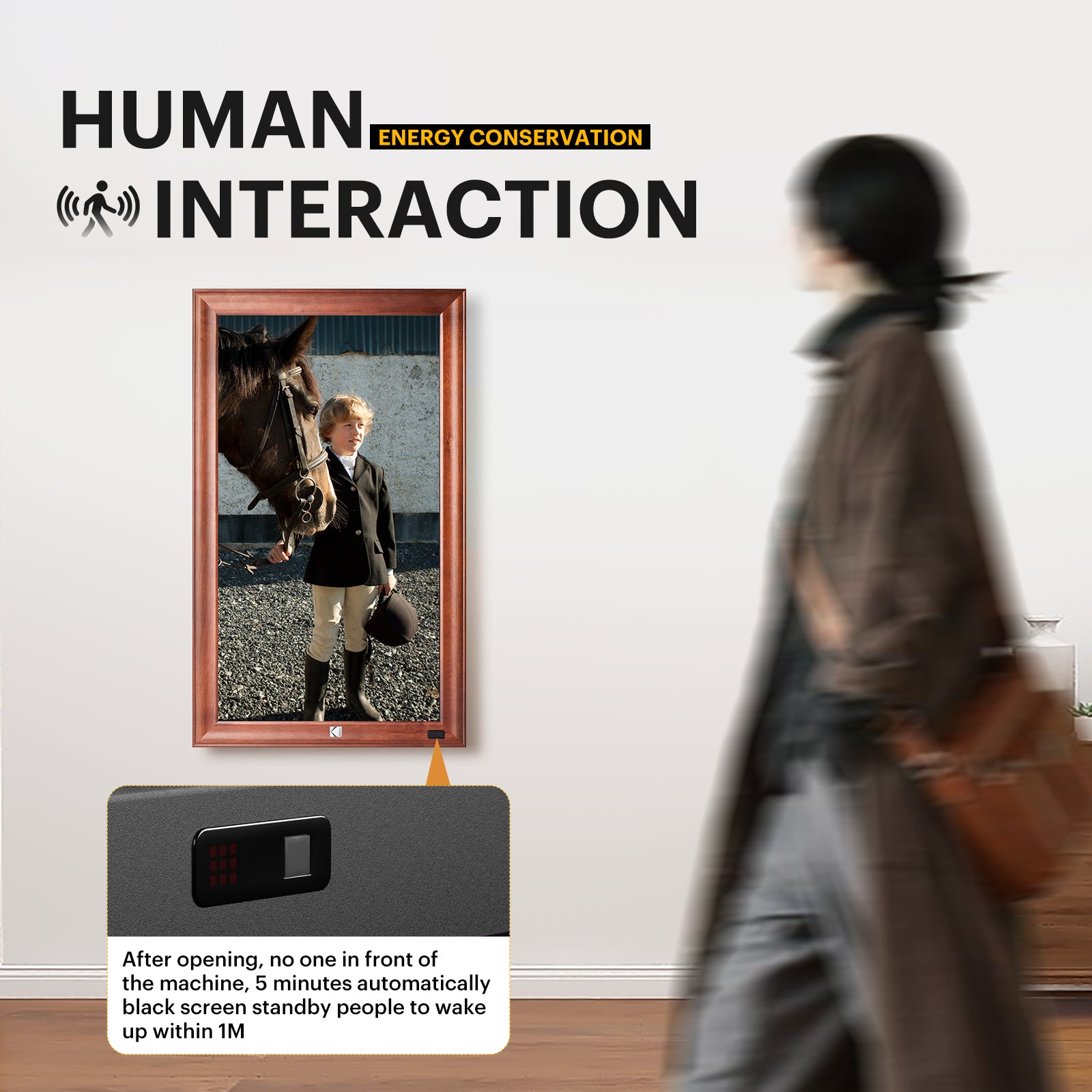 KODAK 32-inch Wi-Fi Enabled Large Wall Screen Digital Photo Frame, WF320V with 32GB Internal Memory, Wooden Frame with Photo, Video, Clock, Calendar, Weather Features and SD Card, USB and 3.5 Earphone Ports (Remote Control Incl.)
