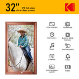 KODAK 32-inch Wi-Fi Enabled Large Wall Screen Digital Photo Frame, WF320V with 32GB Internal Memory, Wooden Frame with Photo, Video, Clock, Calendar, Weather Features and SD Card, USB and 3.5 Earphone Ports (Remote Control Incl.)