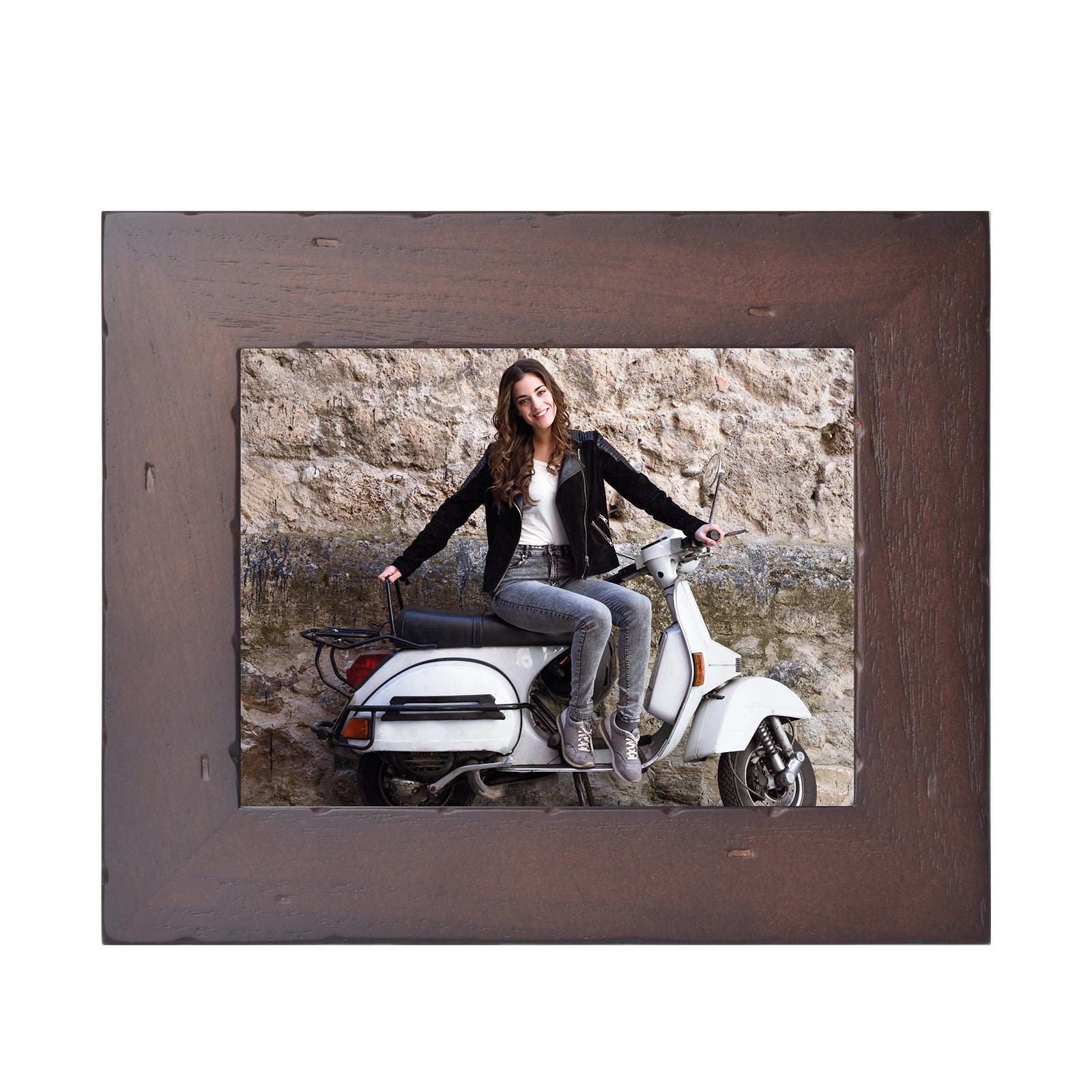 KODAK Classic Photo Frame 8-Inch Wi-Fi Enabled Candlenut Distressed Wood Frame, 32GB Internal Memory with Hi-Res Touch Screen, Model RCF-8016