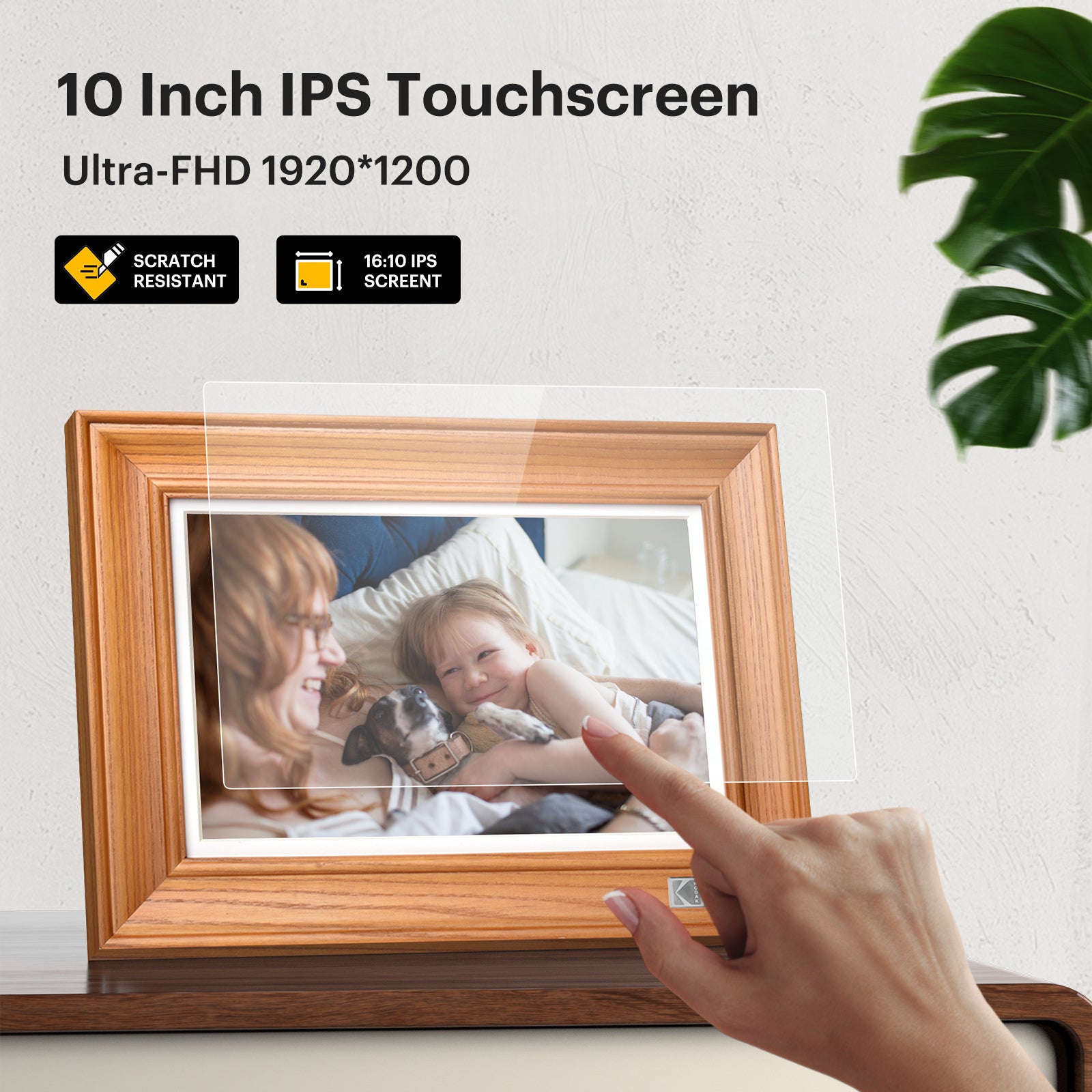 KODAK Digital Photo Frame RWF-127, Full HD 10.1 inch Touchscreen, WiFi Enabled, 32GB Internal Memory, Natural Wood with Photo, Video, Audio, Calendar & Weather Display Features (Burlywood)
