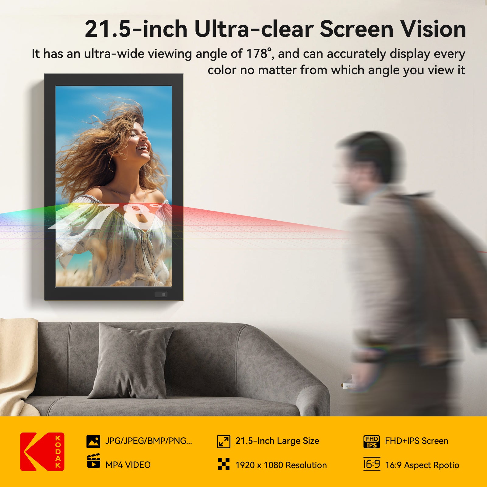 KODAK 21.5” Wi-Fi Digital Photo Frame – Black Wooden Frame (Model WF215)