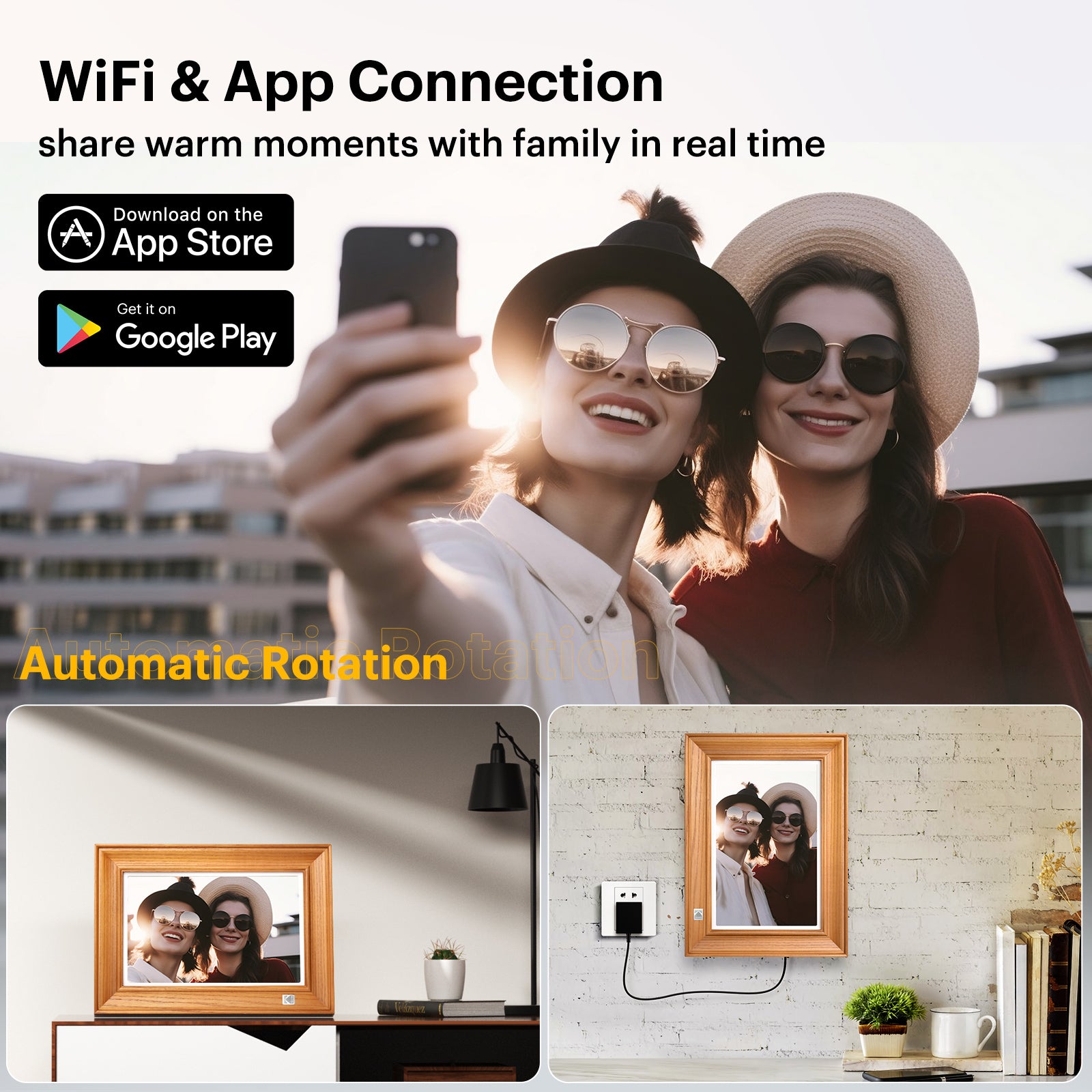 KODAK Digital Photo Frame RWF-127, Full HD 10.1 inch Touchscreen, WiFi Enabled, 32GB Internal Memory, Natural Wood with Photo, Video, Audio, Calendar & Weather Display Features (Burlywood)