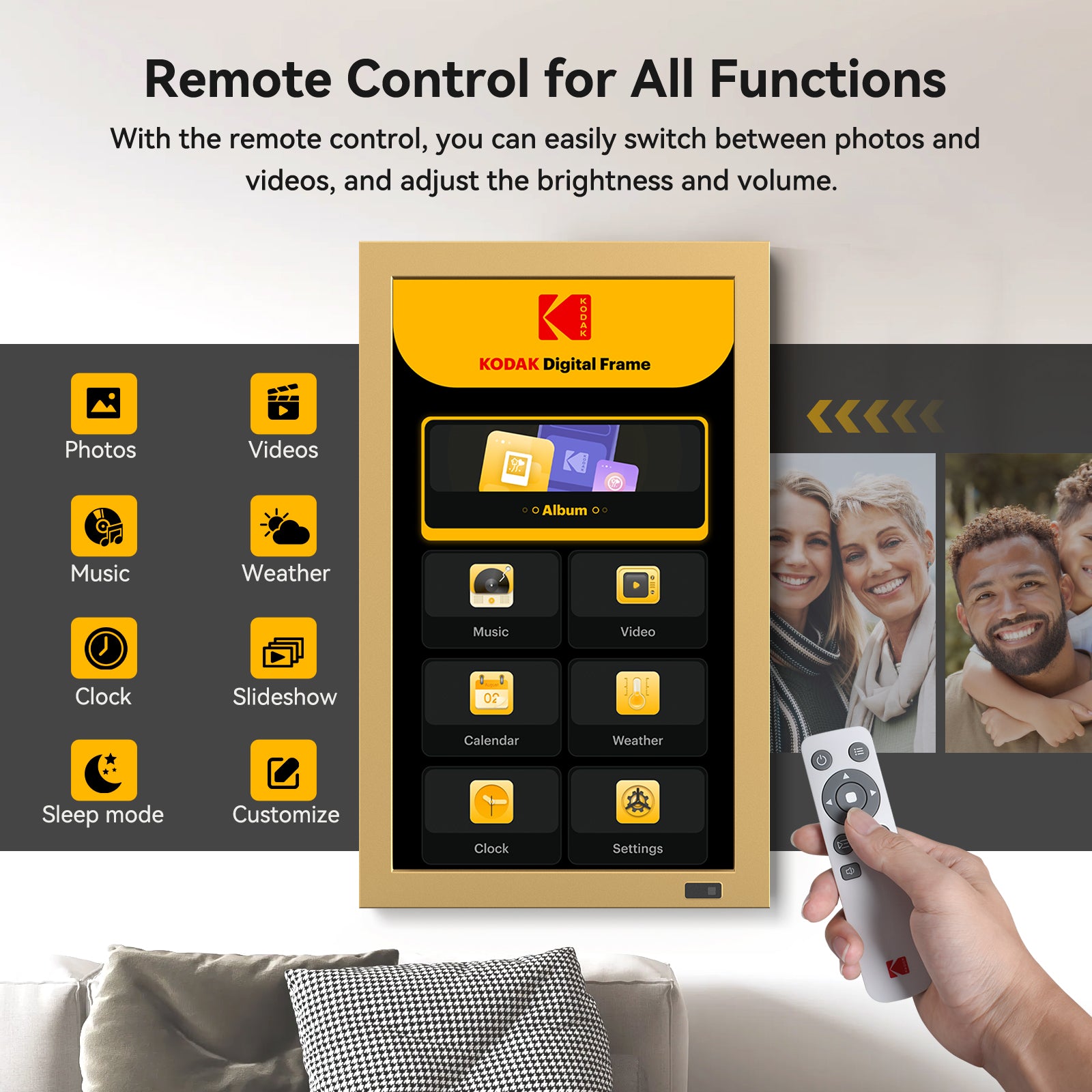 KODAK 21.5” Wi-Fi Digital Photo Frame – Metal Gold Frame (Model WF215)