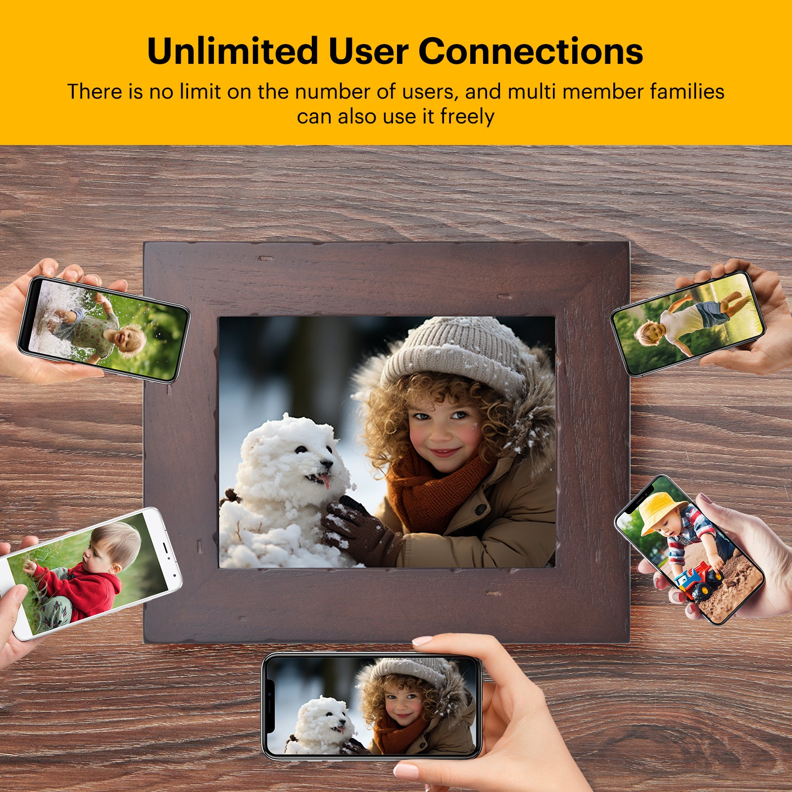 KODAK Classic Photo Frame 8-Inch Wi-Fi Enabled Candlenut Distressed Wood Frame, 32GB Internal Memory with Hi-Res Touch Screen, Model RCF-8016