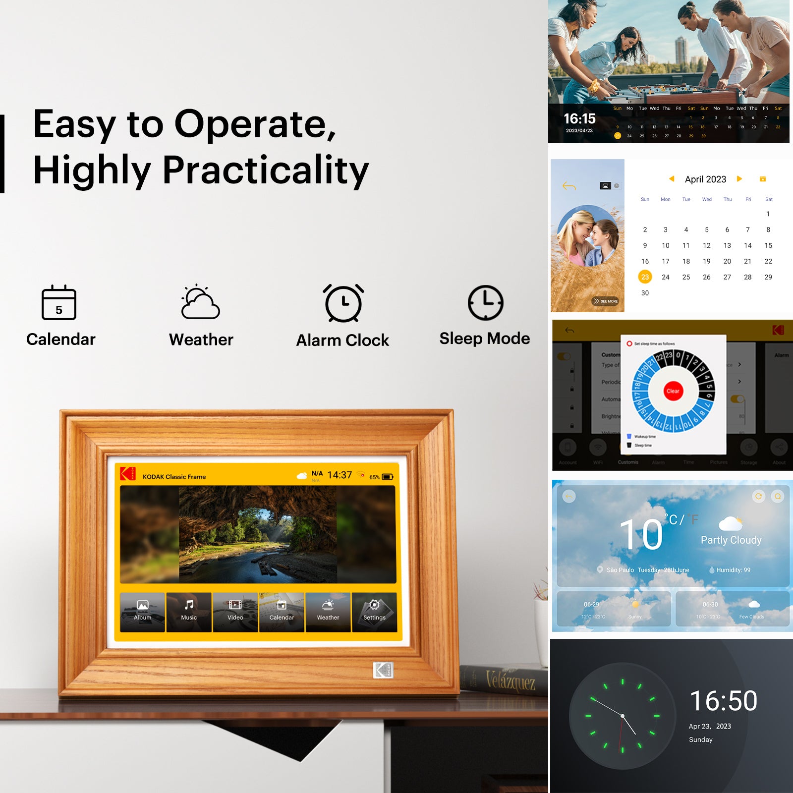 KODAK Digital Photo Frame RWF-127, Full HD 10.1 inch Touchscreen, WiFi Enabled, 32GB Internal Memory, Natural Wood with Photo, Video, Audio, Calendar & Weather Display Features (Burlywood)