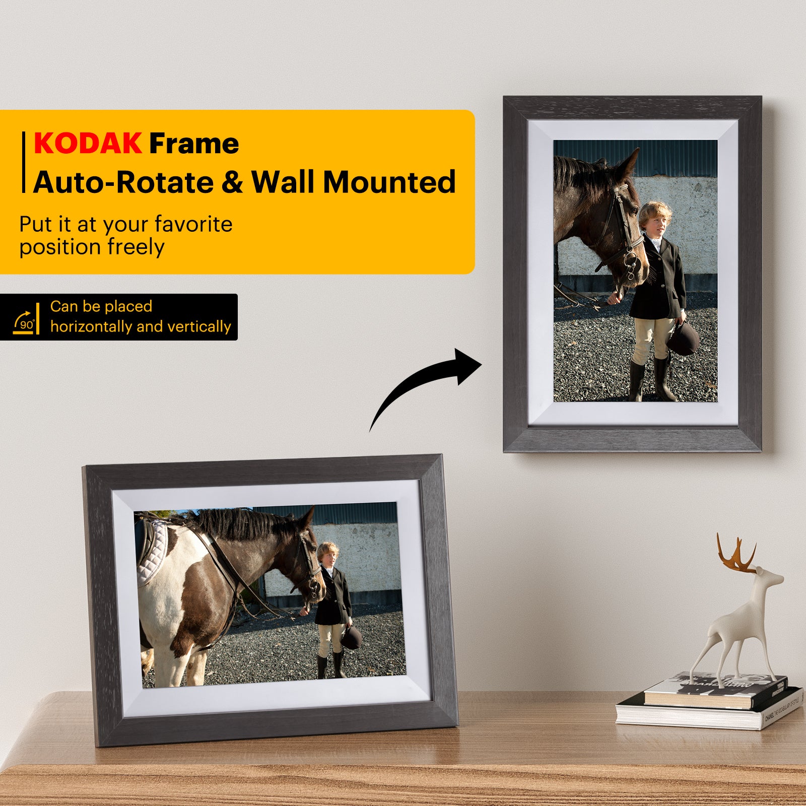 Kodak Classic Wooden Digital Photo Frame RCF-1012W, 10.1 inch Touchscreen, WiFi Enabled, 16GB Internal Memory extendable with Memory Card (Black)