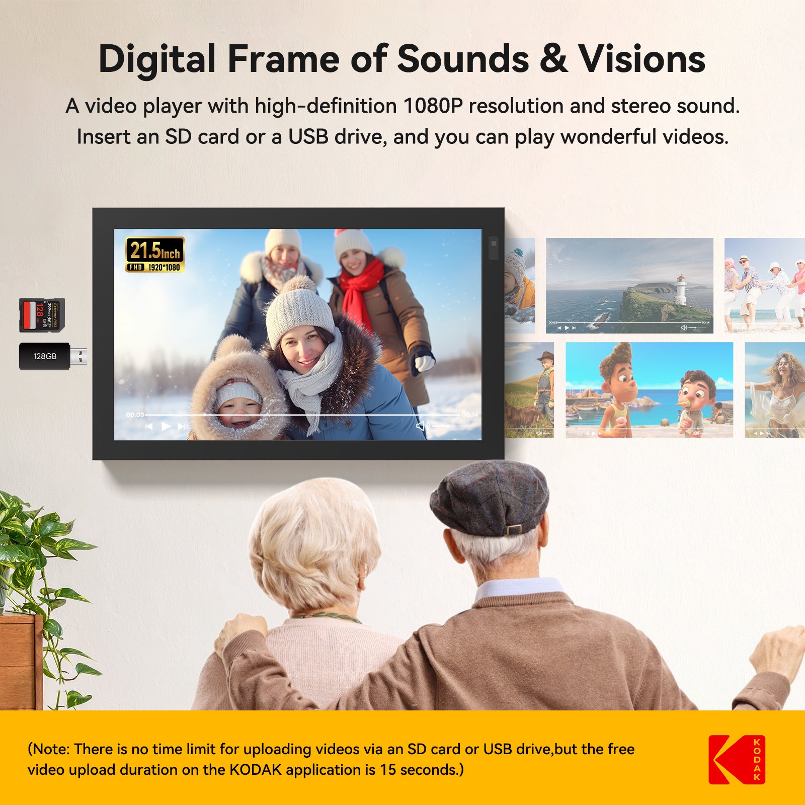 KODAK 21.5” Wi-Fi Digital Photo Frame – Black Wooden Frame (Model WF215)