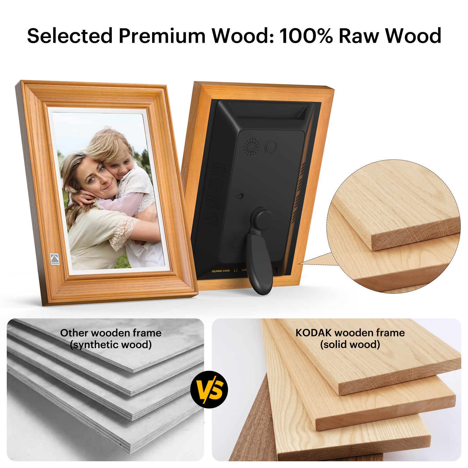 KODAK Digital Photo Frame RWF-127, Full HD 10.1 inch Touchscreen, WiFi Enabled, 32GB Internal Memory, Natural Wood with Photo, Video, Audio, Calendar & Weather Display Features (Burlywood)