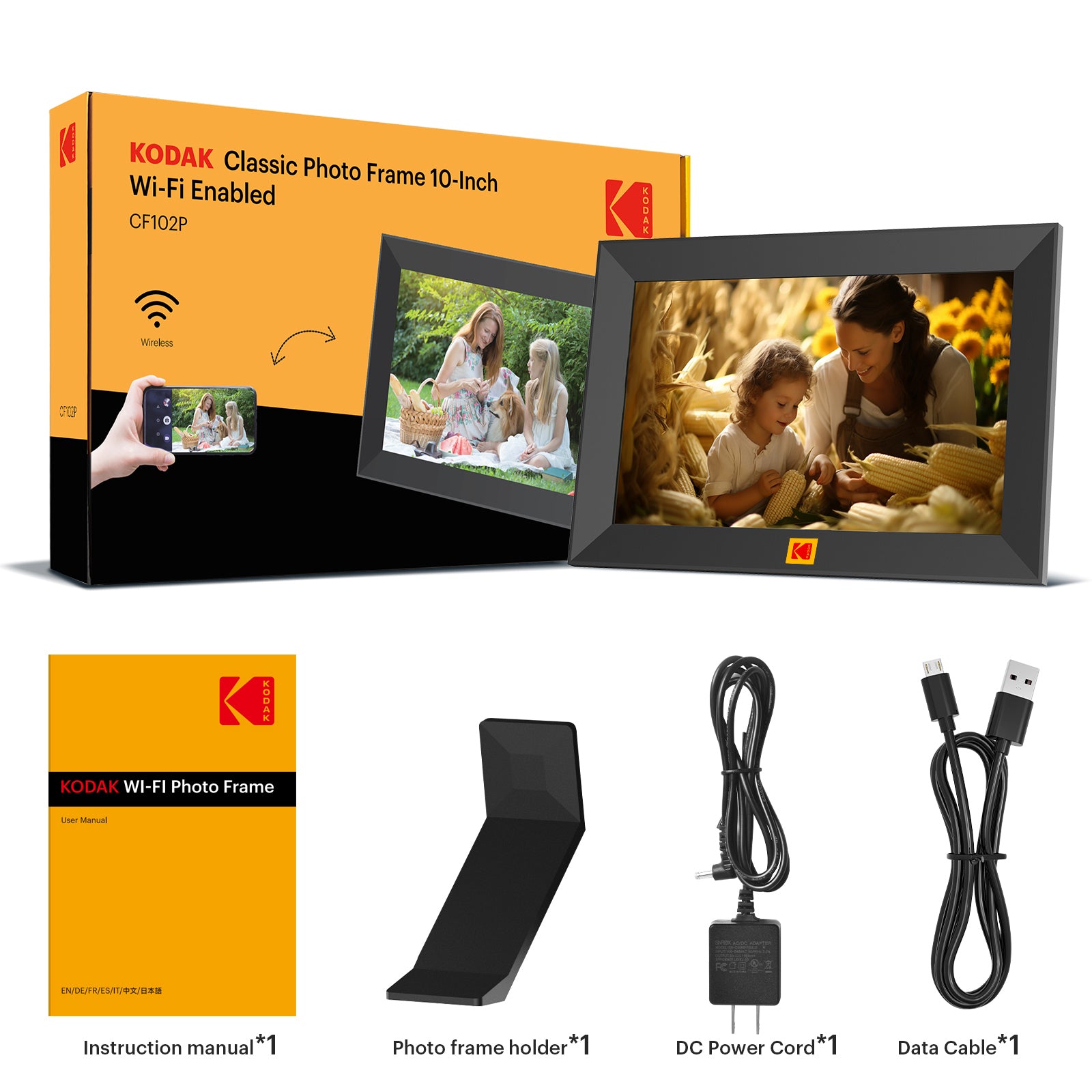 KODAK CF102P 10.1-Inch Smart Digital Photo Frame, 32GB HD Touchscreen, Wi-Fi Enabled, Auto-Rotation, Music & Video Playback, Weather & Calendar Display