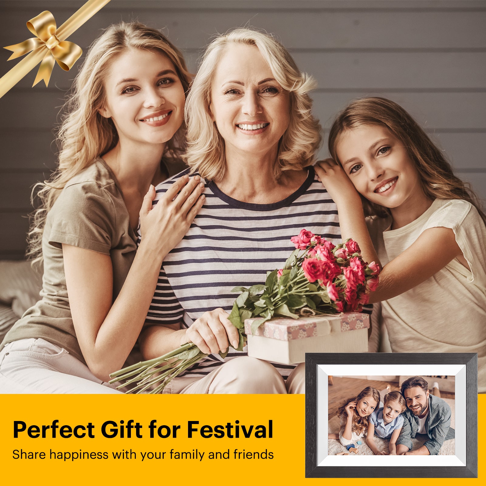 Kodak Classic Wooden Digital Photo Frame RCF-1012W, 10.1 inch Touchscreen, WiFi Enabled, 16GB Internal Memory extendable with Memory Card (Black)