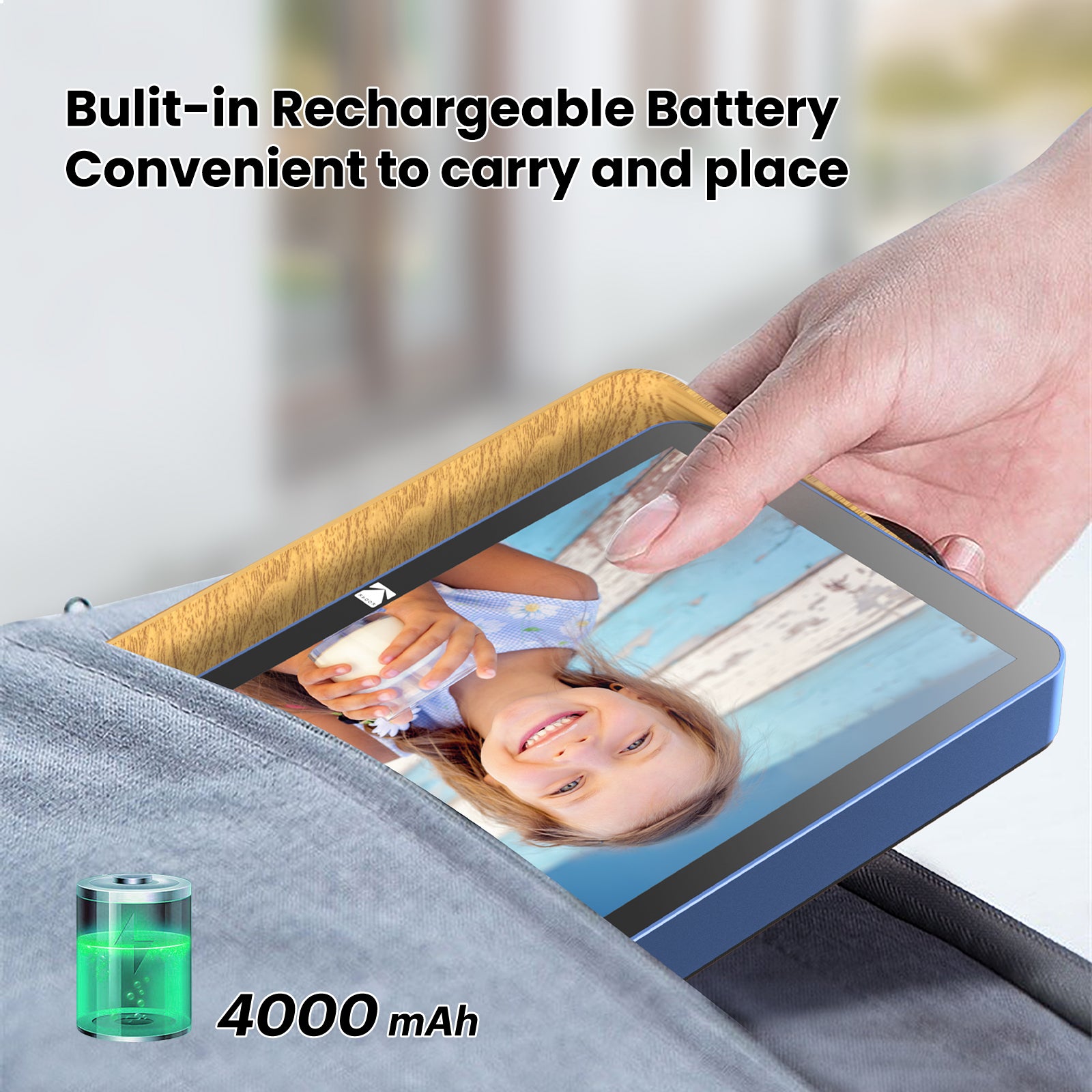 Kodak 10-inch Portable WiFi Digital Photo Frame RWF-108, 32GB Internal Storage, Touchscreen Adjustable Display, with Rechargeable Battery