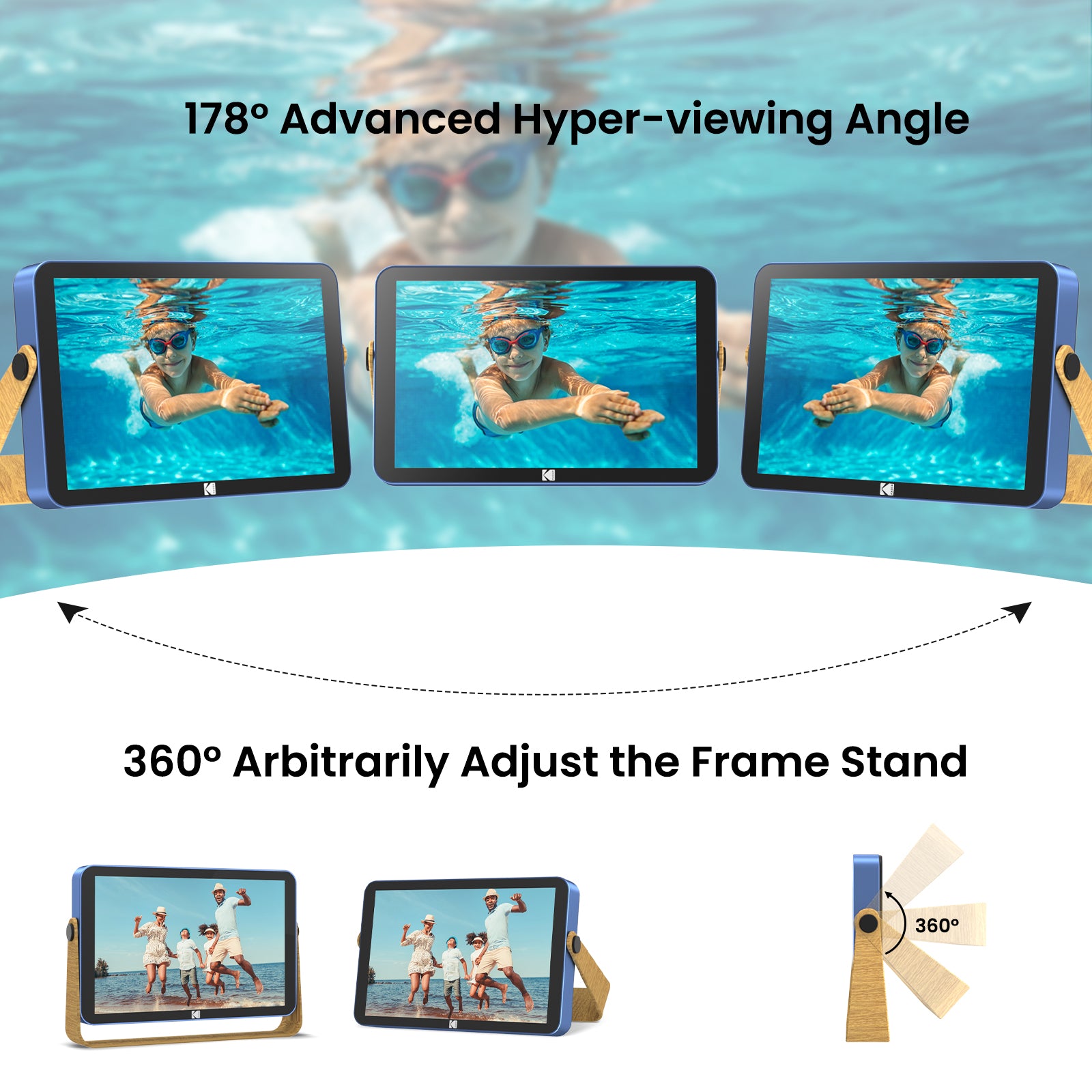 Kodak 10-inch Portable WiFi Digital Photo Frame RWF-108, 32GB Internal Storage, Touchscreen Adjustable Display, with Rechargeable Battery