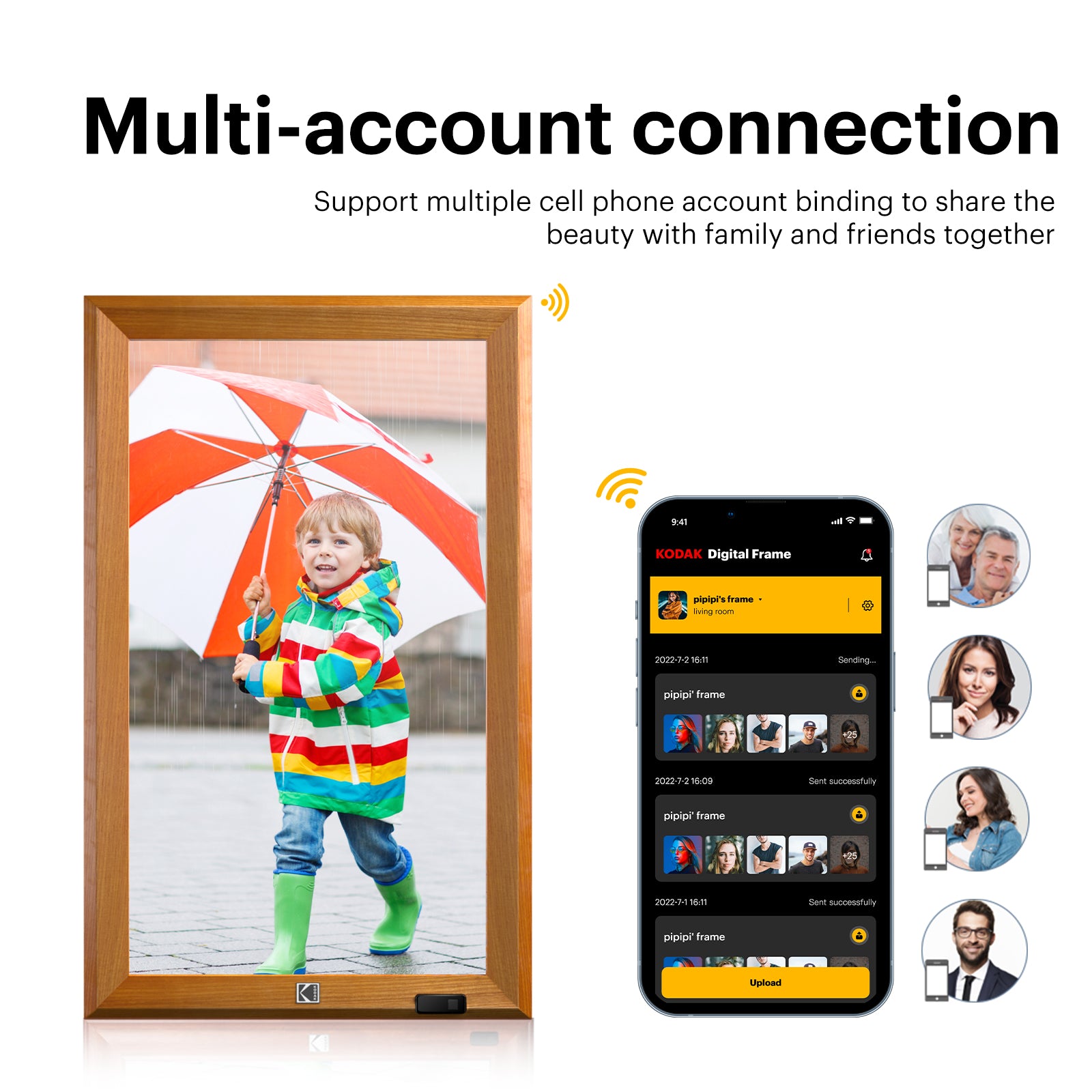KODAK 17.3-inch Wi-Fi Enabled Digital Photo Frame WF173V, 32GB Internal Memory Wooden Frame with Photo, Video, Clock, Calendar, Weather and SD Card, USB and 3.5 Earphone Ports (Remote Control Incl.)