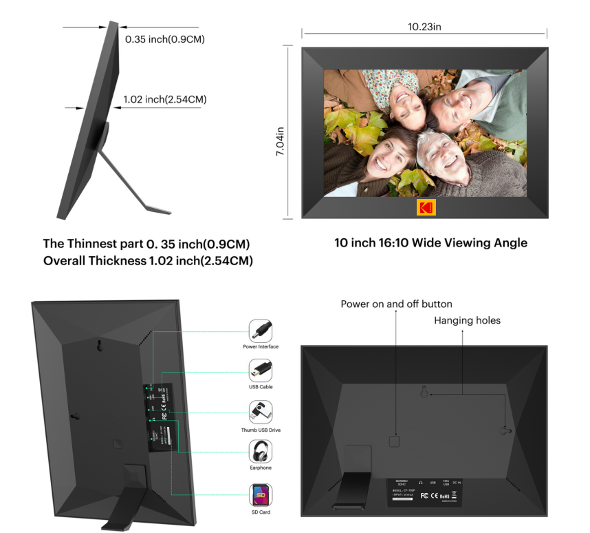 KODAK CF102P 10.1-Inch Smart Digital Photo Frame, 32GB HD Touchscreen, Wi-Fi Enabled, Auto-Rotation, Music & Video Playback, Weather & Calendar Display