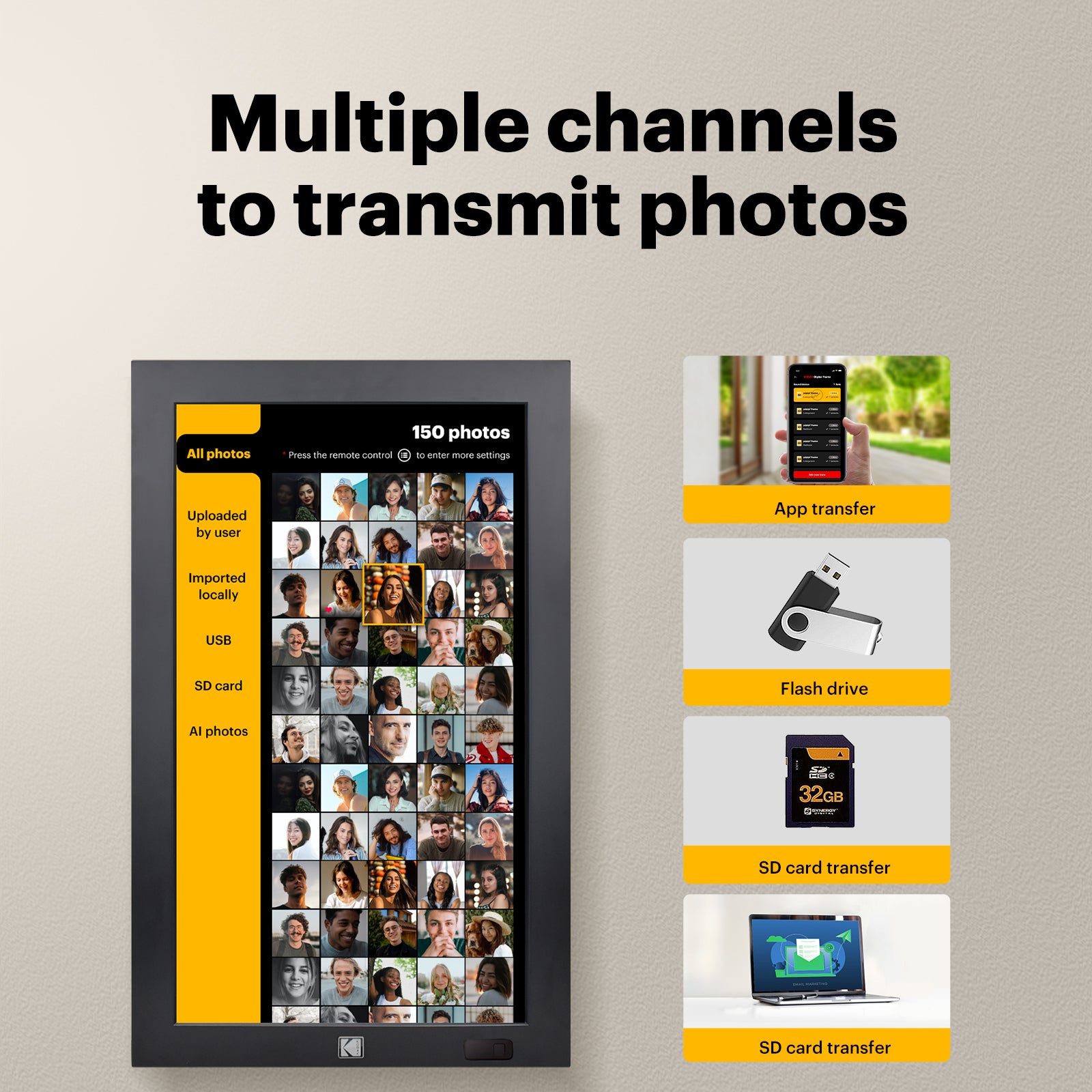 KODAK 17.3-inch Wi-Fi Enabled Digital Photo Frame WF173V, 32GB Internal Memory Wooden Frame with Photo, Video, Clock, Calendar, Weather and SD Card, USB and 3.5 Earphone Ports (Remote Control Incl.)