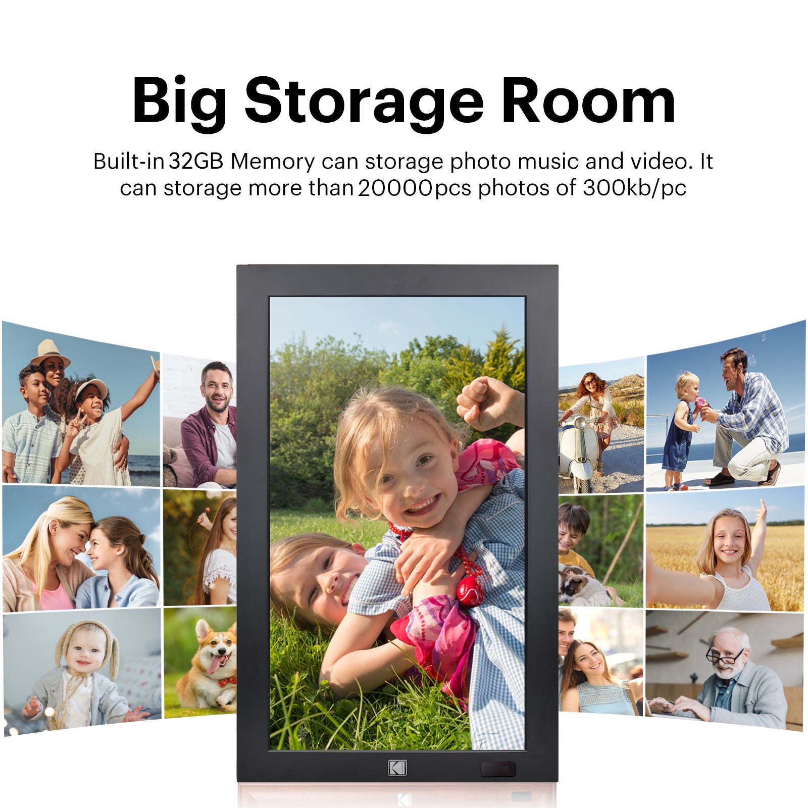 KODAK 17.3-inch Wi-Fi Enabled Digital Photo Frame WF173V, 32GB Internal Memory Wooden Frame with Photo, Video, Clock, Calendar, Weather and SD Card, USB and 3.5 Earphone Ports (Remote Control Incl.)