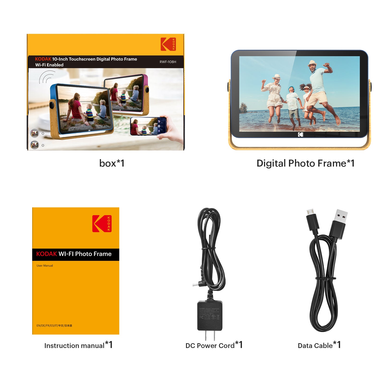 Kodak 10-inch Wi-Fi Digital Photo Frame RWF-108, 16GB Touchscreen with Rechargeable Battery