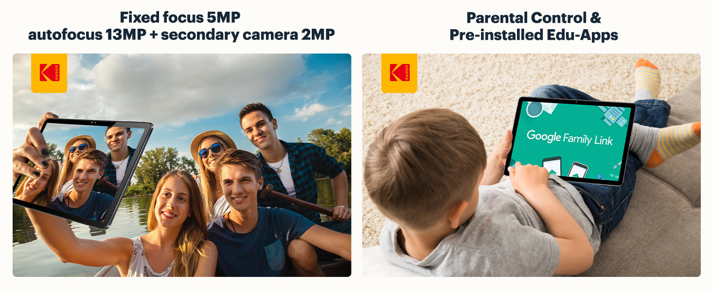 KODAK 12" Android 15 Tablet – 6GB RAM, 128GB Storage (Expandable to 1TB), 13MP Triple Camera, 1200x2000 FHD Display, 8000mAh Battery, Metal Body, Face Unlock