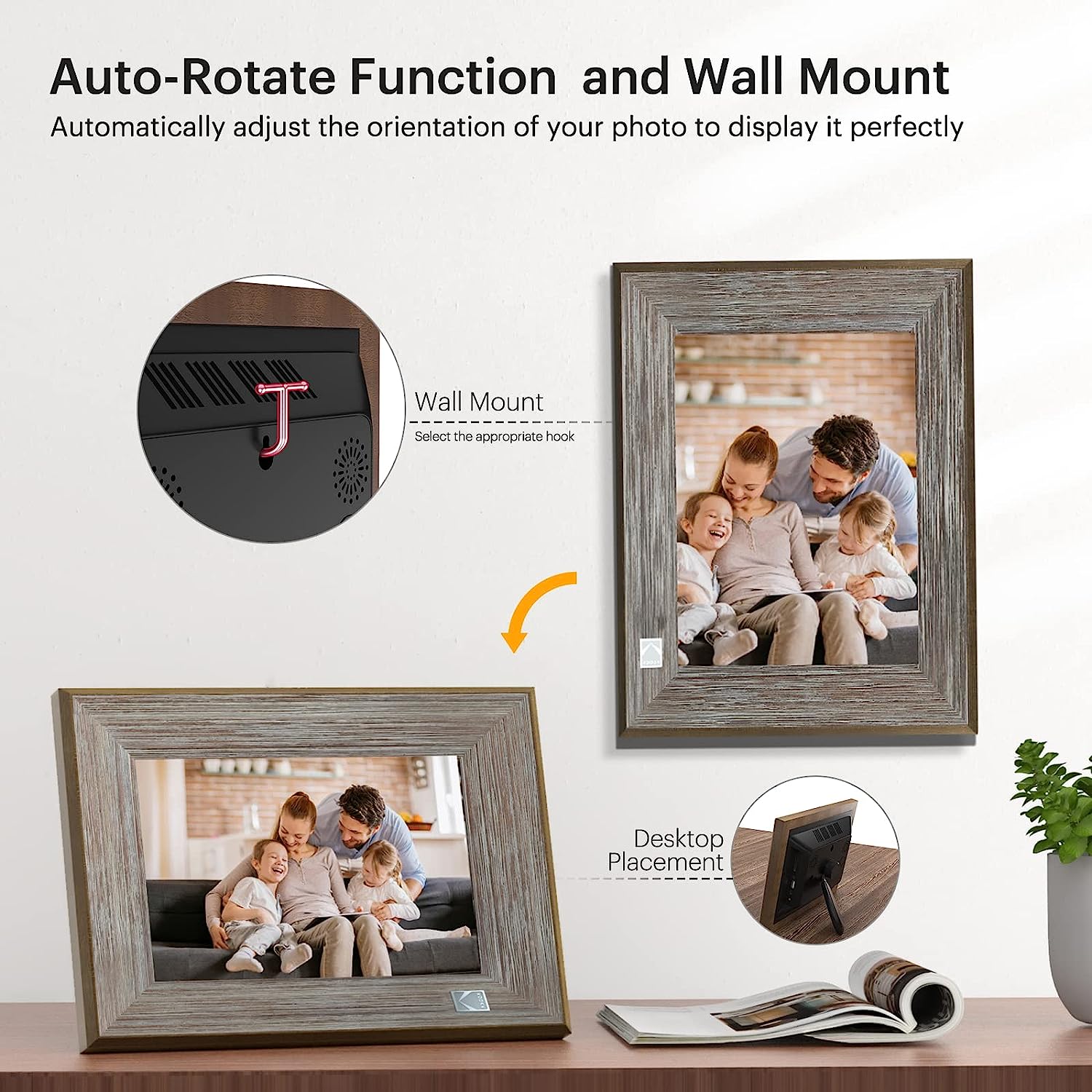 Kodak 8-inch Wi-Fi Classic Digital Photo Frame RCF-8013W, Touch Screen, Wooden Frame, 16GB Internal Memory with Music, Video, Calendar and Weather Display Features