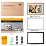 KODAK Classic Photo Frame 10.1 inch Wi-Fi Enabled RCF-1012W in Natural Wooden Frame Bundled with Two Extra Frames in Black and White 32GB Internal Memory, 10GB Cloud Storage