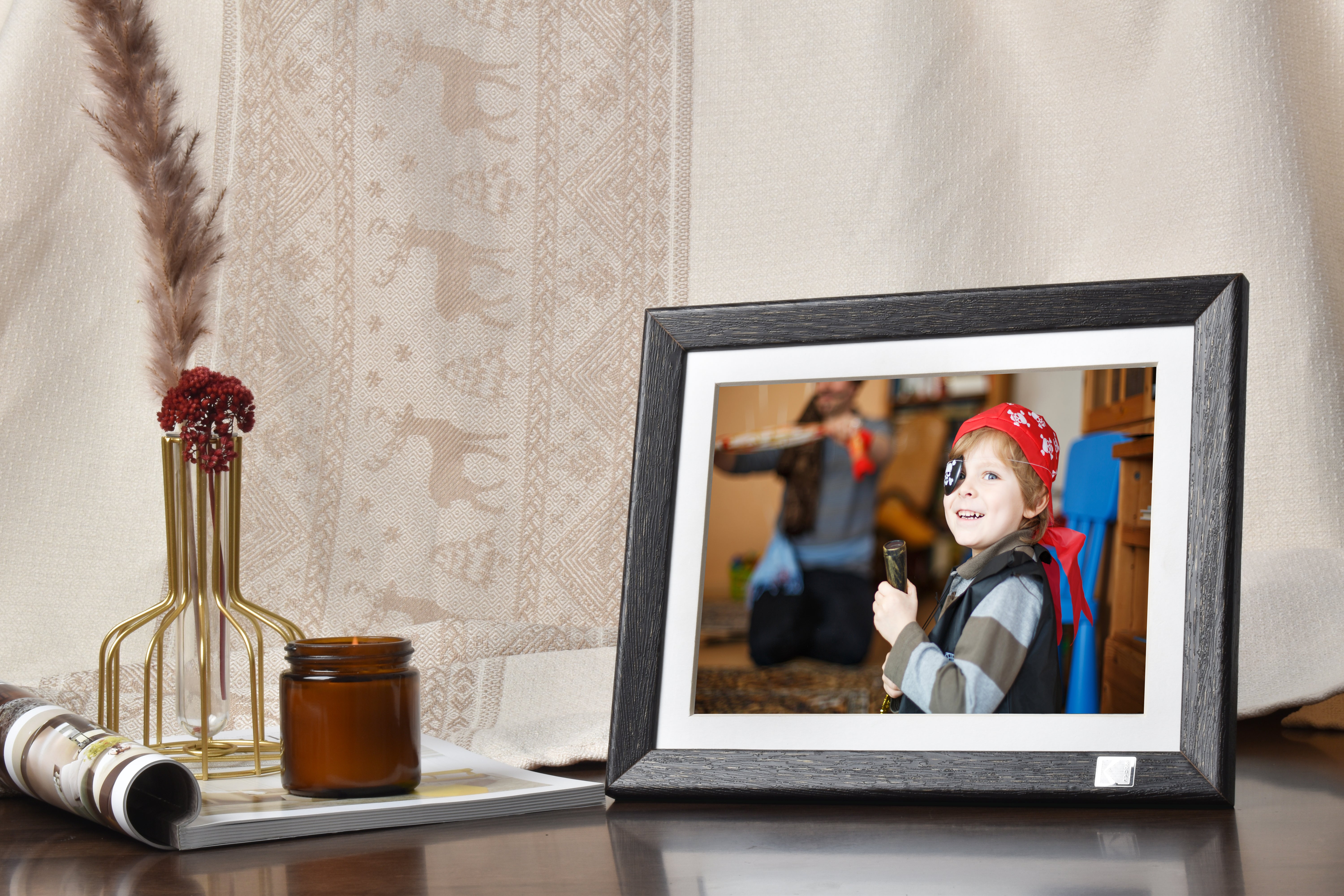 Kodak Rustic Wood WiFi-Enabled Digital Photo Frame HDPF-978, Advanced 9.7” Touchscreen with 2K Resolution, 32GB Internal Memory and Adjustable Stand