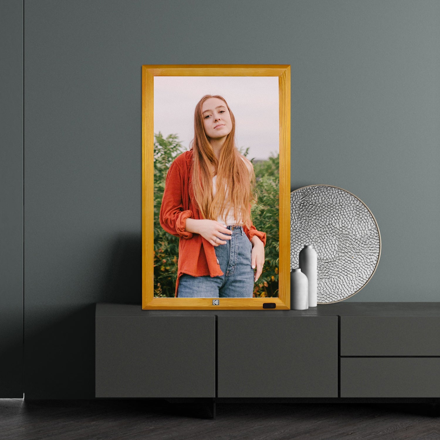 KODAK 23.8-inch Wi-Fi Enabled Digital Photo Frame WF238V, 32GB Internal Memory Wooden Frame with Photo, Video, Clock, Calendar, Weather and SD Card, USB and 3.5 Earphone Ports (Remote Control Incl.)