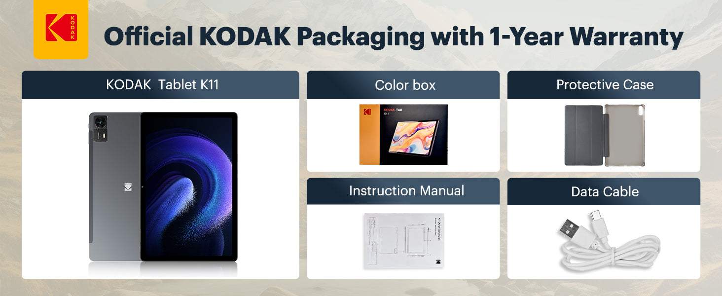 KODAK 11" Android 15 Tablet – 4GB RAM, 128GB Storage (Expandable to 1TB), 16MP Dual Camera, 1200x1920 FHD Display, 8000mAh Battery, Metal Body, Face Unlock