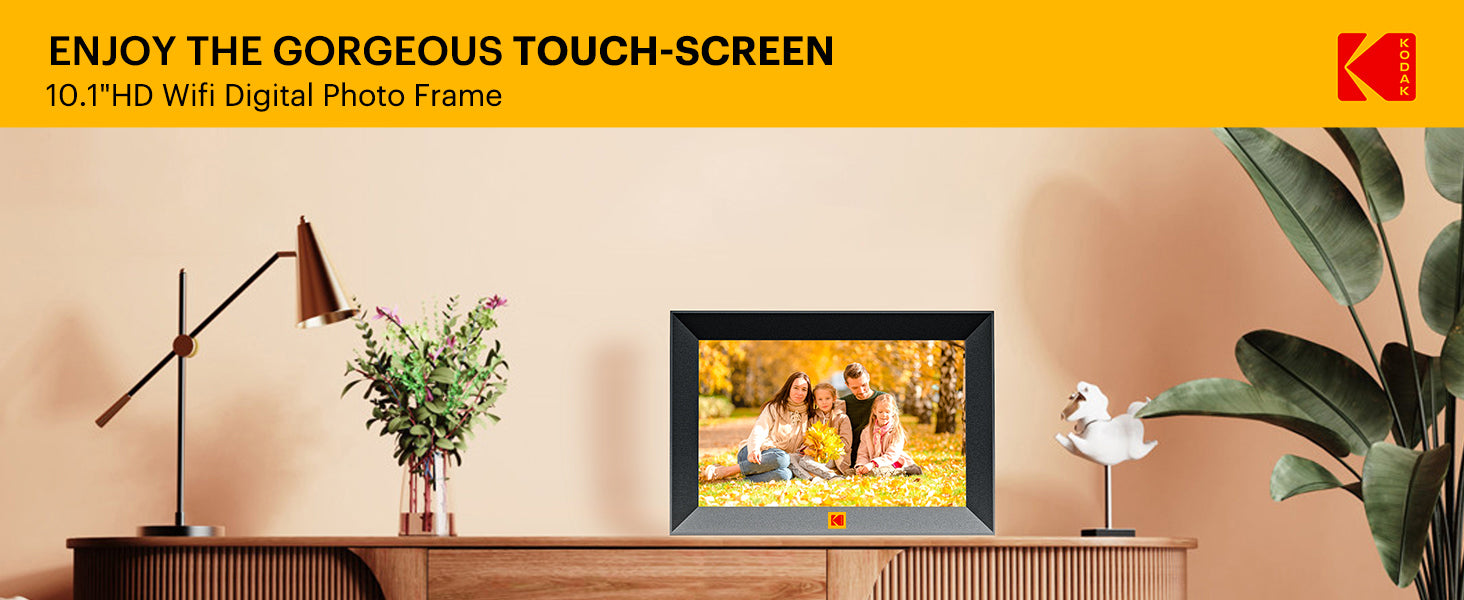 KODAK CF102P 10.1-Inch Smart Digital Photo Frame, 32GB HD Touchscreen, Wi-Fi Enabled, Auto-Rotation, Music & Video Playback, Weather & Calendar Display