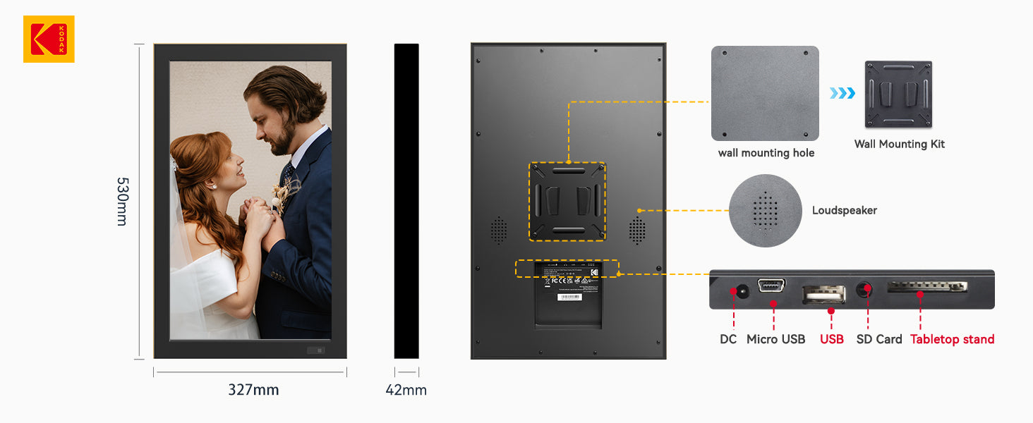 KODAK 21.5” Wi-Fi Digital Photo Frame – Black Wooden Frame (Model WF215)