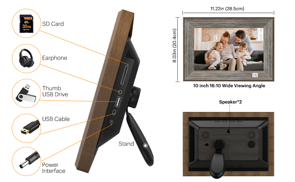 Kodak Distressed Antique Gray Rustic Wood 10-inch Wi-Fi Digital Picture Frame RCF-1013W, Touch Screen, 16GB Internal Memory with Photos, Music, Video, Calendar and Weather Display Features