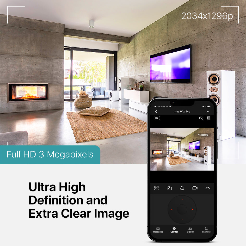 ttec Wizi Pro, Full HD 360 Degree Plug & Play Wi-Fi Smart Security Camera for Wall, Desktop and Ceiling