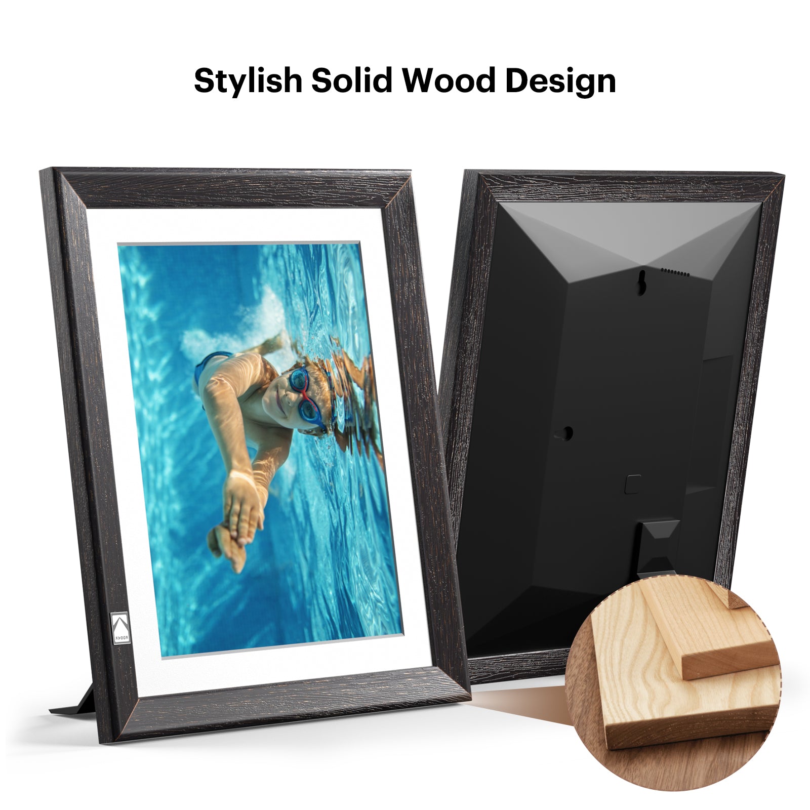 Kodak Rustic Wood WiFi-Enabled Digital Photo Frame HDPF-978, Advanced 9.7” Touchscreen with 2K Resolution, 32GB Internal Memory and Adjustable Stand