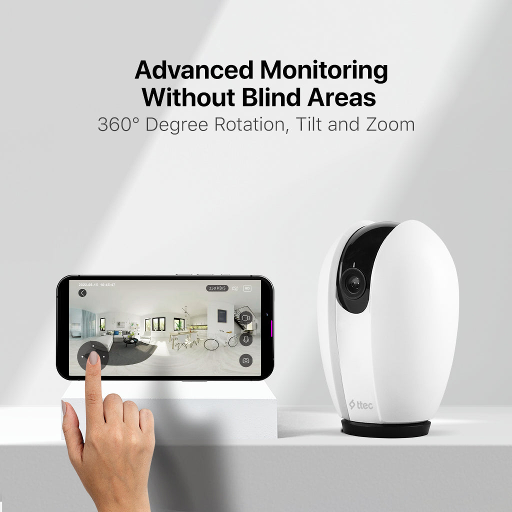 ttec Wizi Pro, Full HD 360 Degree Plug & Play Wi-Fi Smart Security Camera for Wall, Desktop and Ceiling
