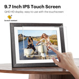 Kodak Rustic Wood WiFi-Enabled Digital Photo Frame HDPF-978, Advanced 9.7” Touchscreen with 2K Resolution, 32GB Internal Memory and Adjustable Stand