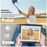 Kodak Rustic Wood WiFi-Enabled Digital Photo Frame HDPF-978, Advanced 9.7” Touchscreen with 2K Resolution, 32GB Internal Memory and Adjustable Stand