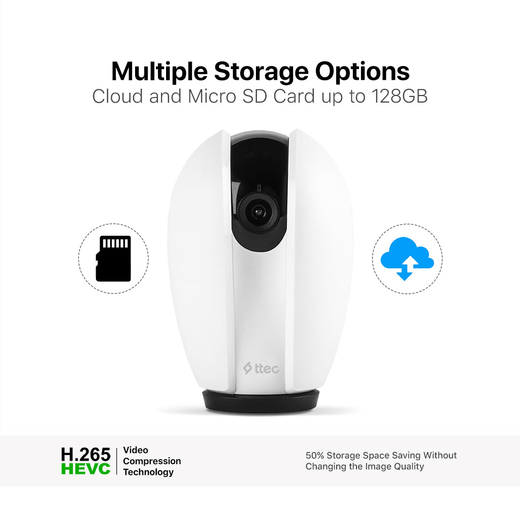 ttec Wizi Pro, Full HD 360 Degree Plug & Play Wi-Fi Smart Security Camera for Wall, Desktop and Ceiling