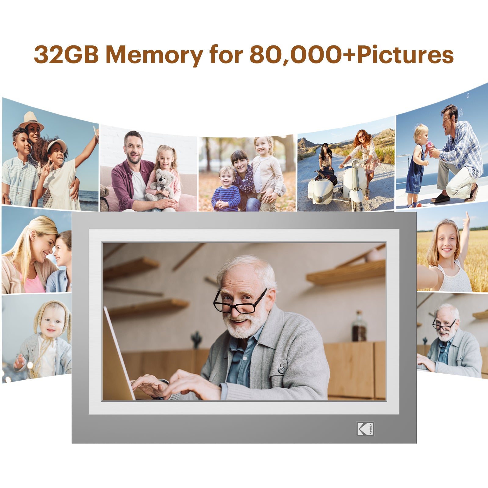 KODAK 11.6-inch Full HD Digital Photo Frame, Wi-Fi Enabled With 32GB Internal Memory, Auto Rotate, Light Sensor, Music, Video, Calendar and Weather Display RWF-116 (Grey Wood)