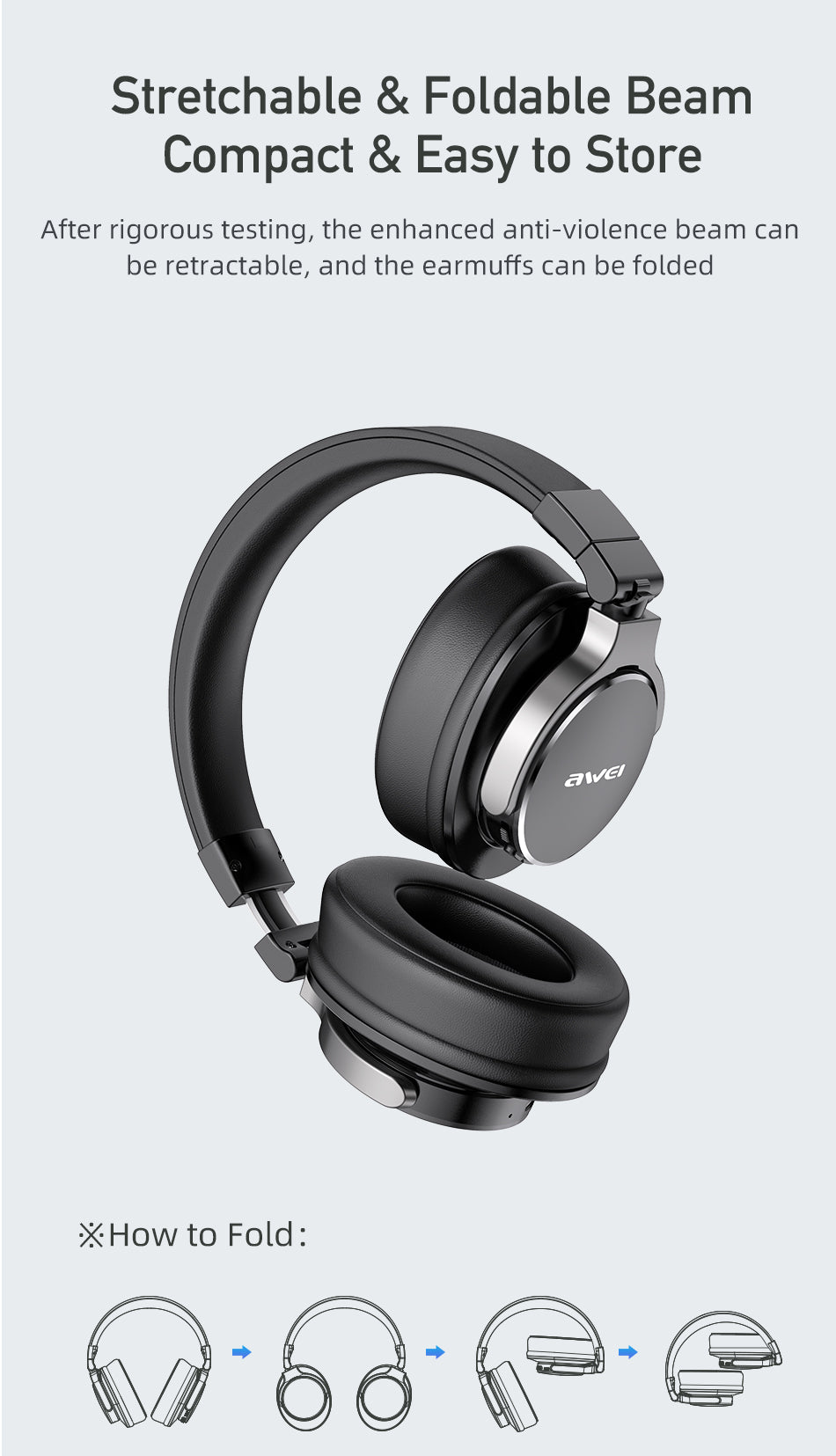 Awei A710BL Active Noise Cancelling Wireless Over-Ear Foldable Headphones