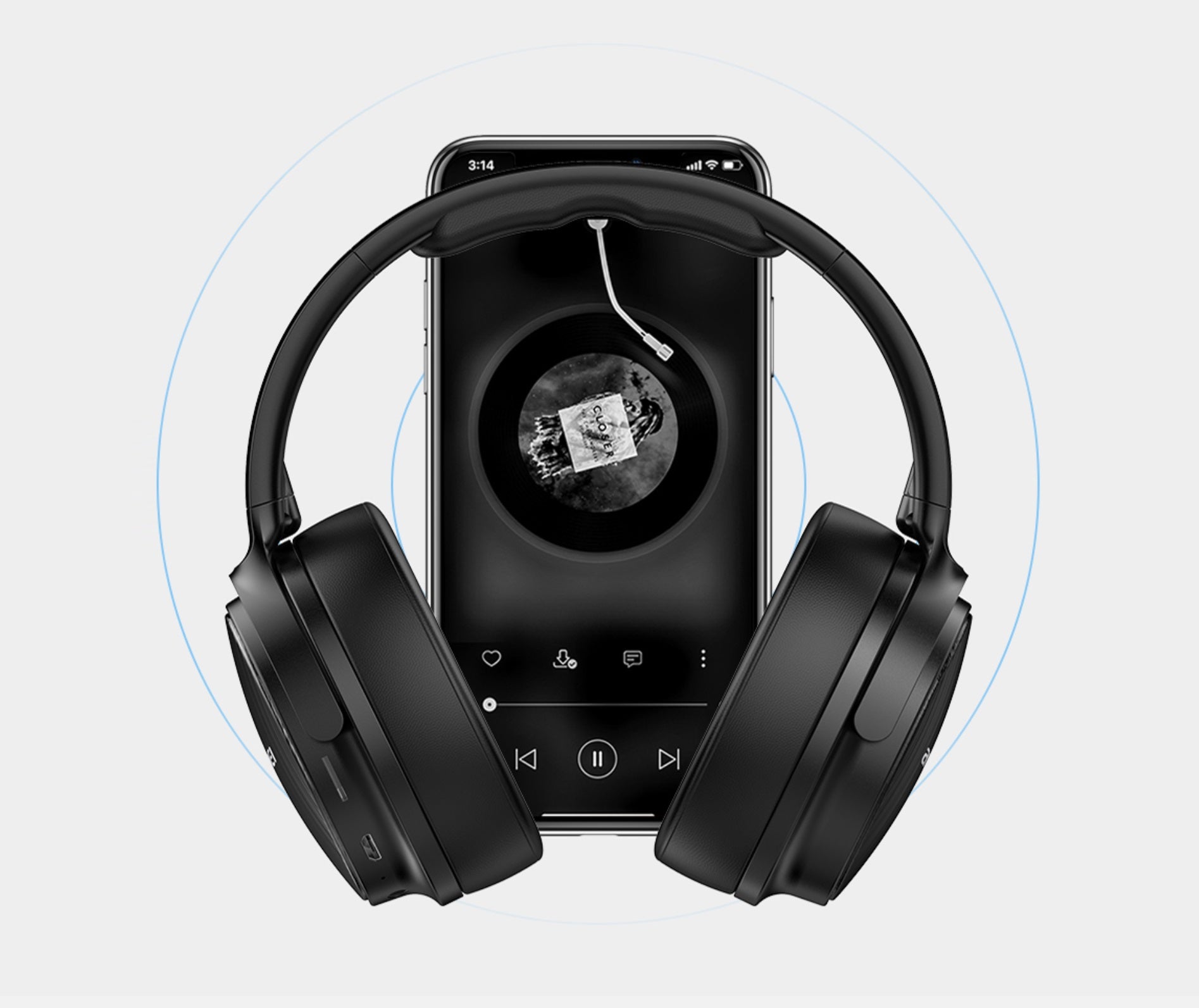 Awei A950BL Wireless Bluetooth Foldable Headphones with Active Noise Cancellation  front view on phone