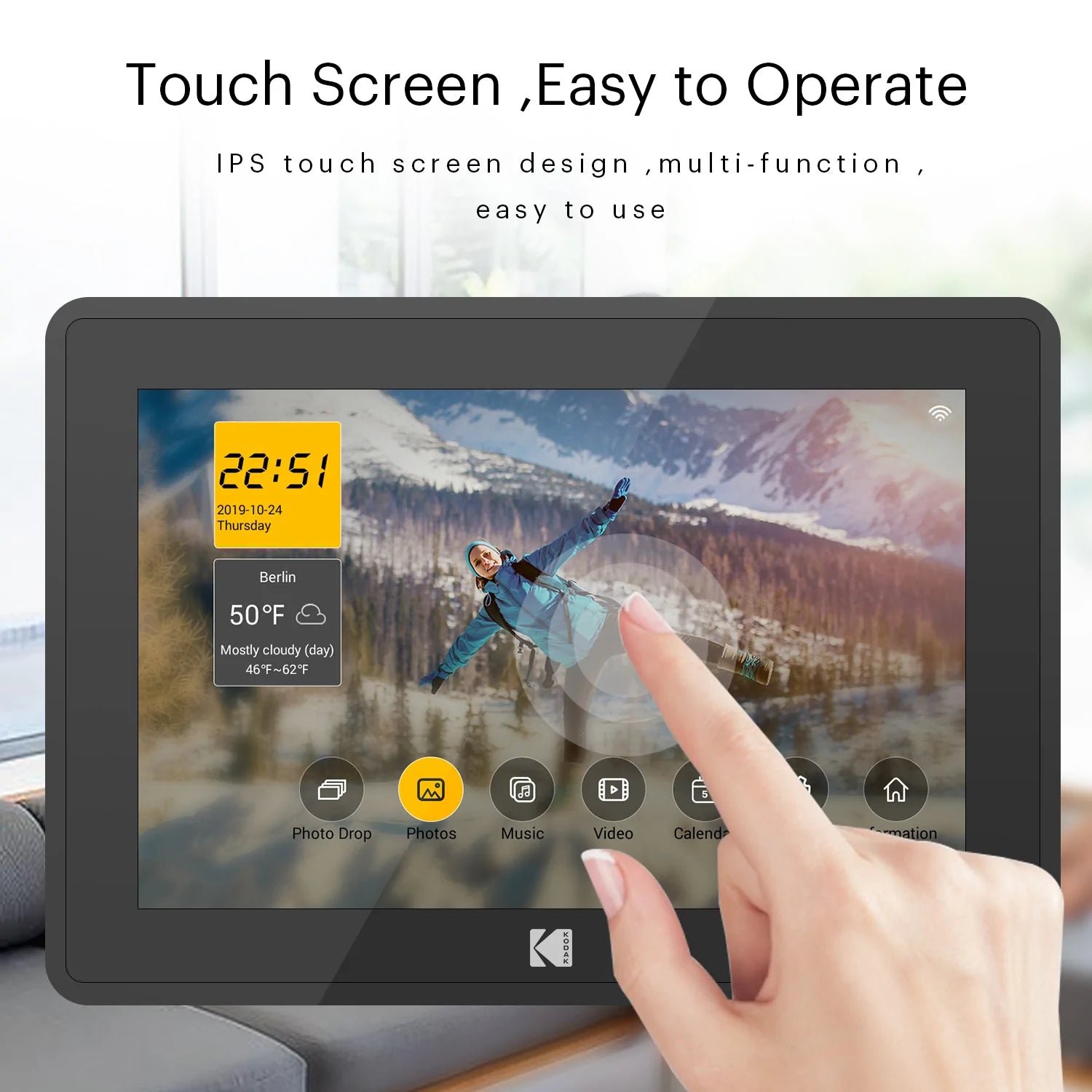 Kodak RCF-106 Wi-Fi 10" Digital Photo Frame IPS Touch Screen, 16GB Internal Memory with Picture/Music/Video Features (Black)