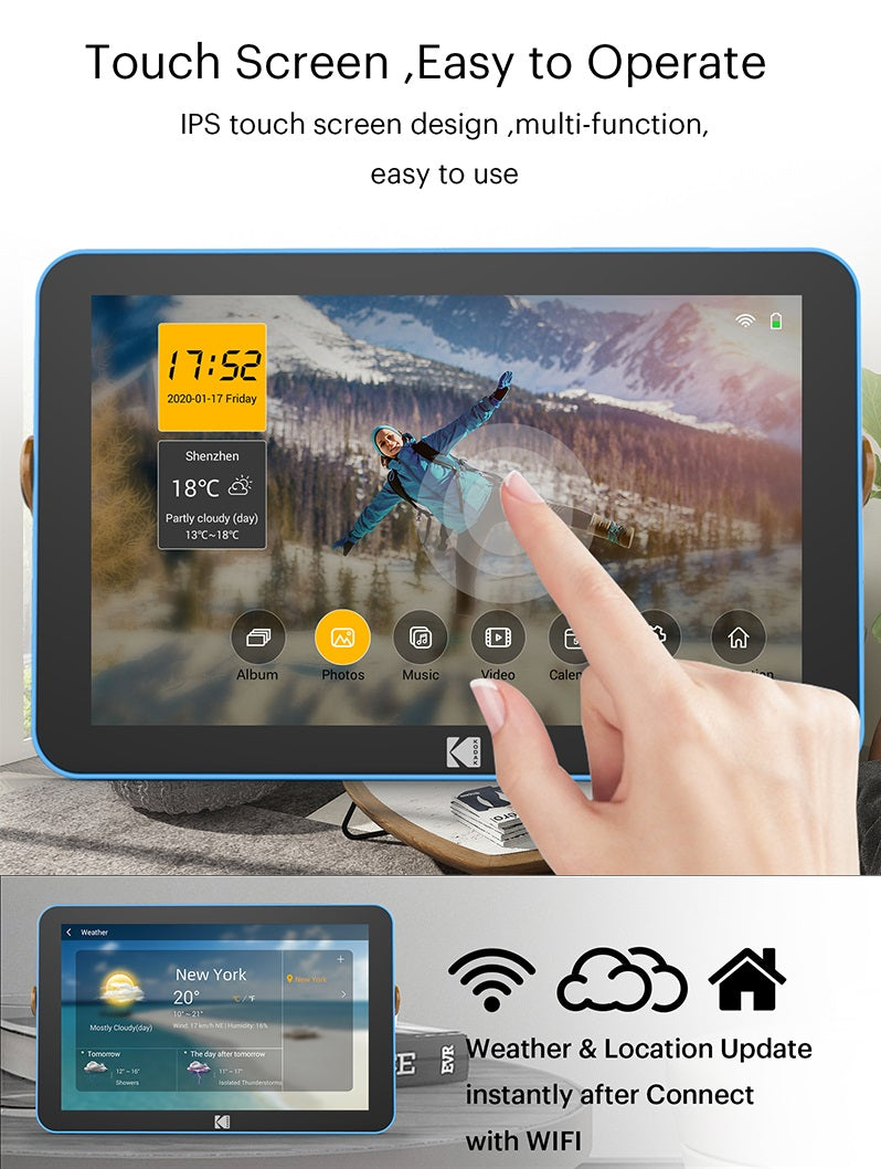 This photo frame can also show a calendar view, weather or time views
