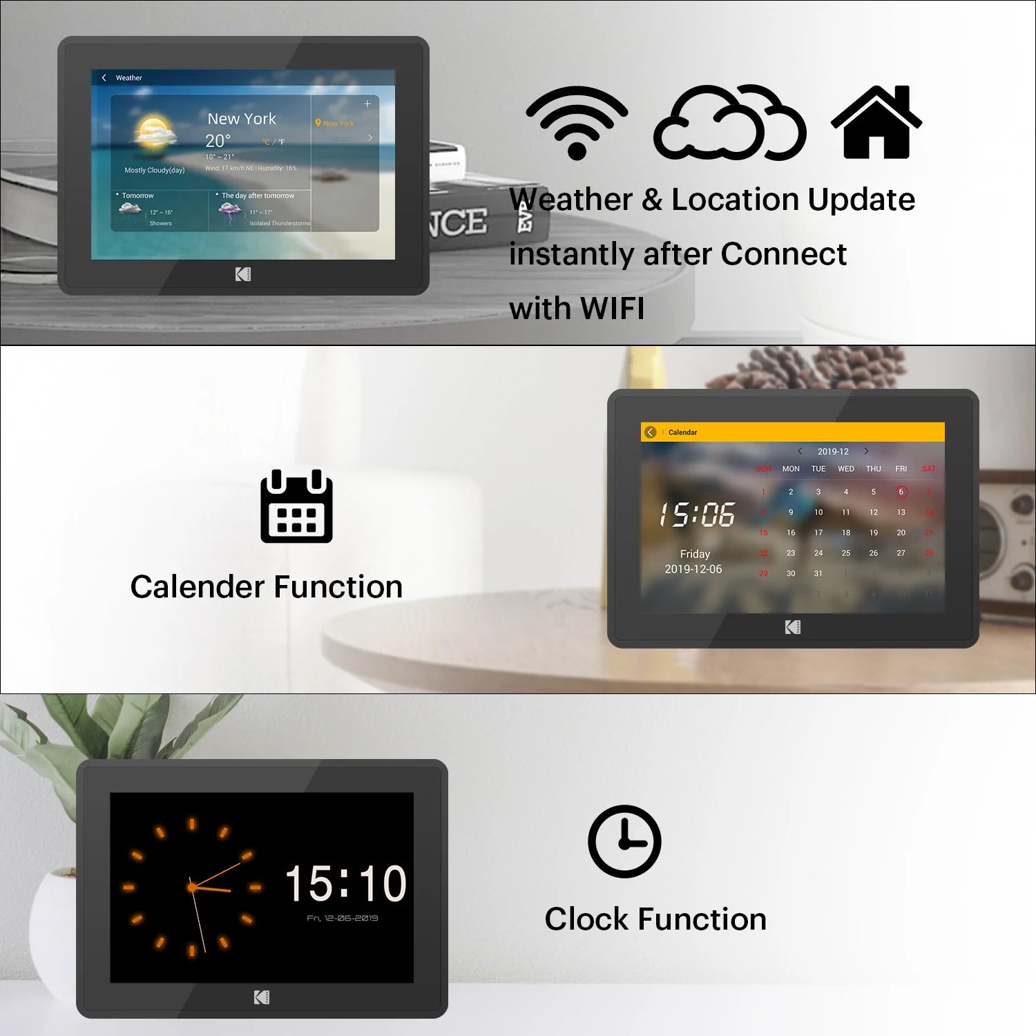 Kodak RCF-106 Wi-Fi 10" Digital Photo Frame IPS Touch Screen, 16GB Internal Memory with Picture/Music/Video Features (Black)