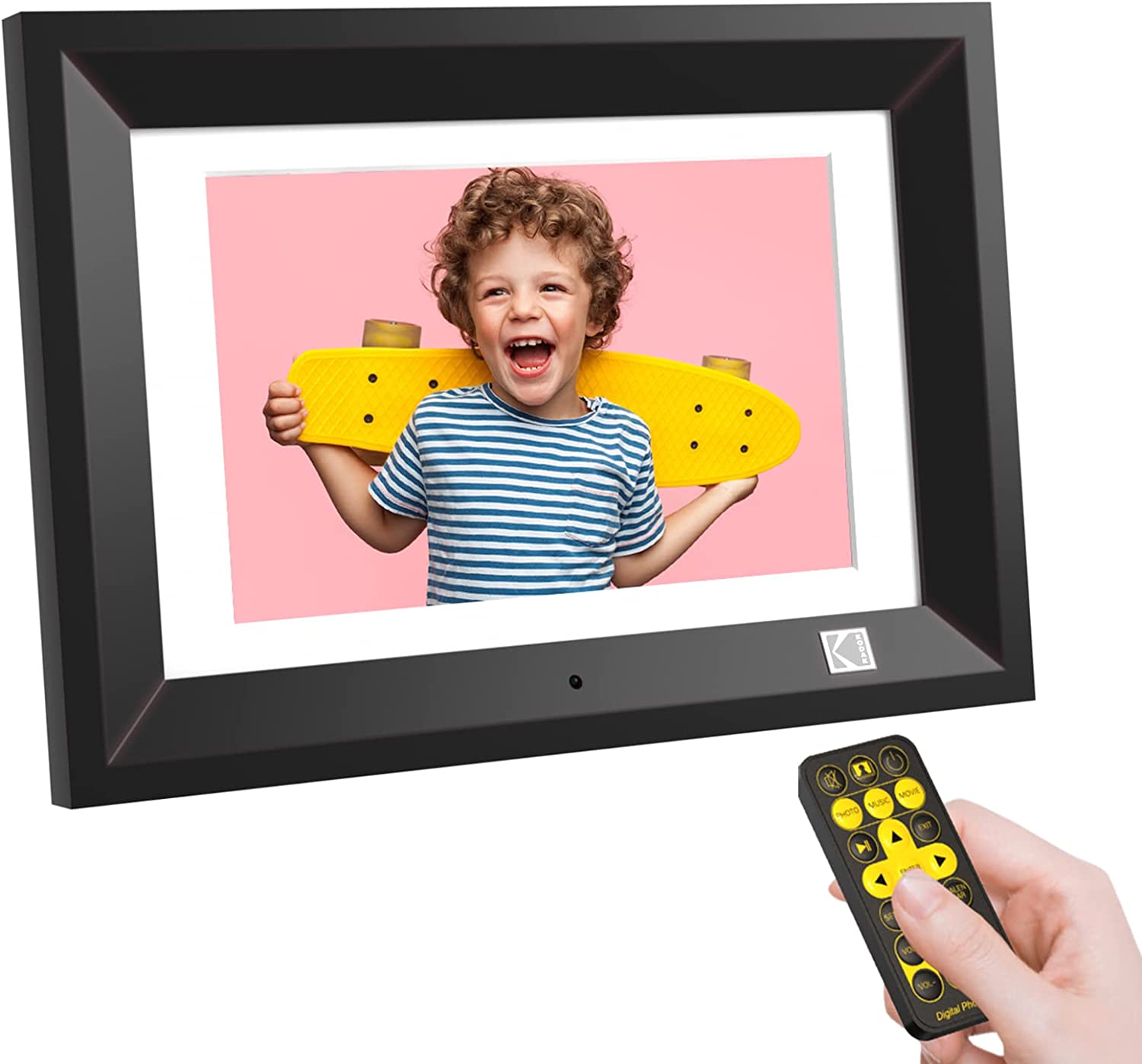 Kodak 10.1 Inch Wood Digital Picture Frame RDPF-1020V with Remote Control, IPS Screen HD Display, Auto-Rotate, Wall Mountable, Programmable Auto On/Off, Enjoy Your Precious Moment in Slideshow, Black (No Wi-Fi)