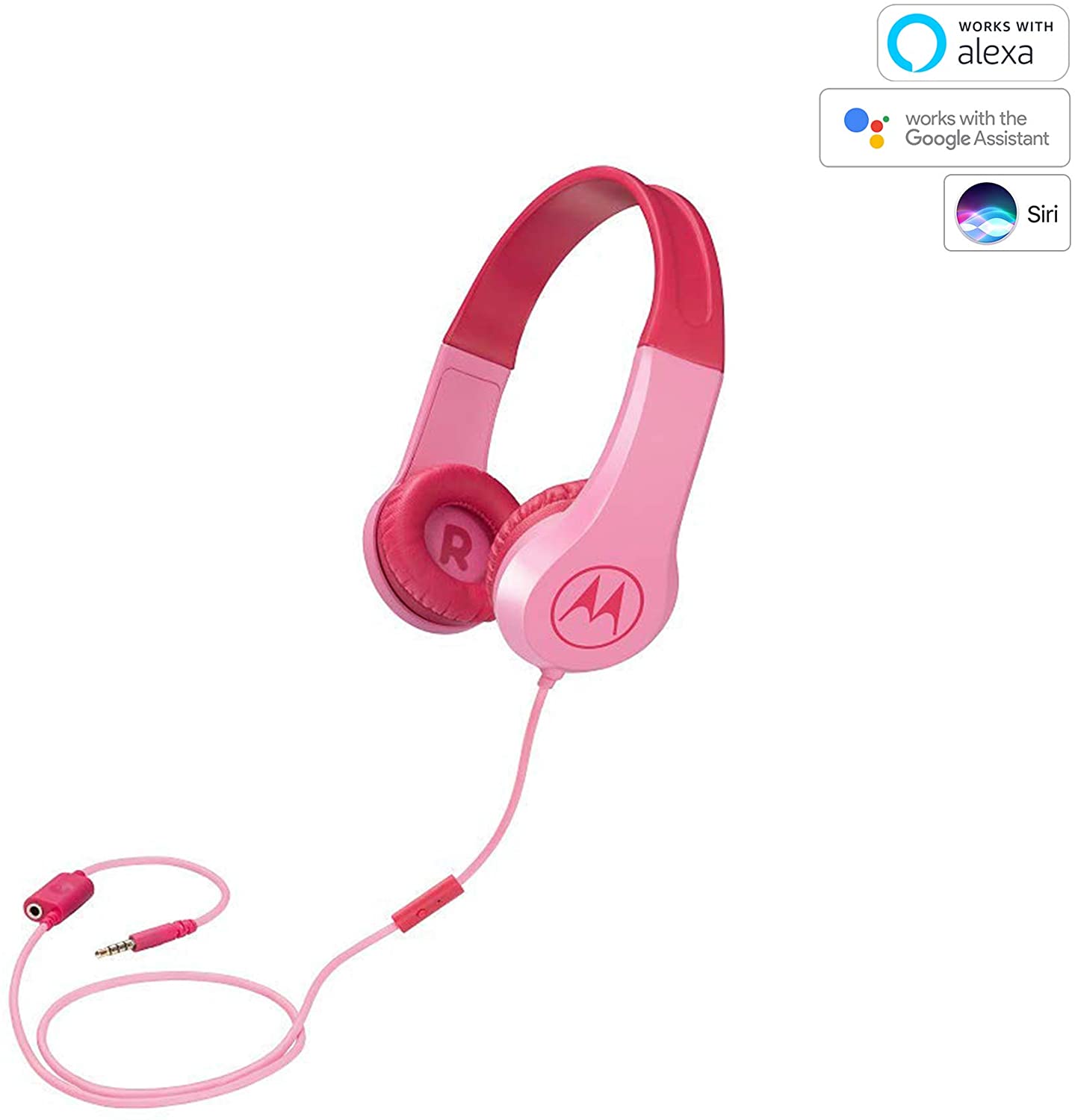 Motorola Squads 200 Kids Corded Headphone pink with in built alexa, google or siri