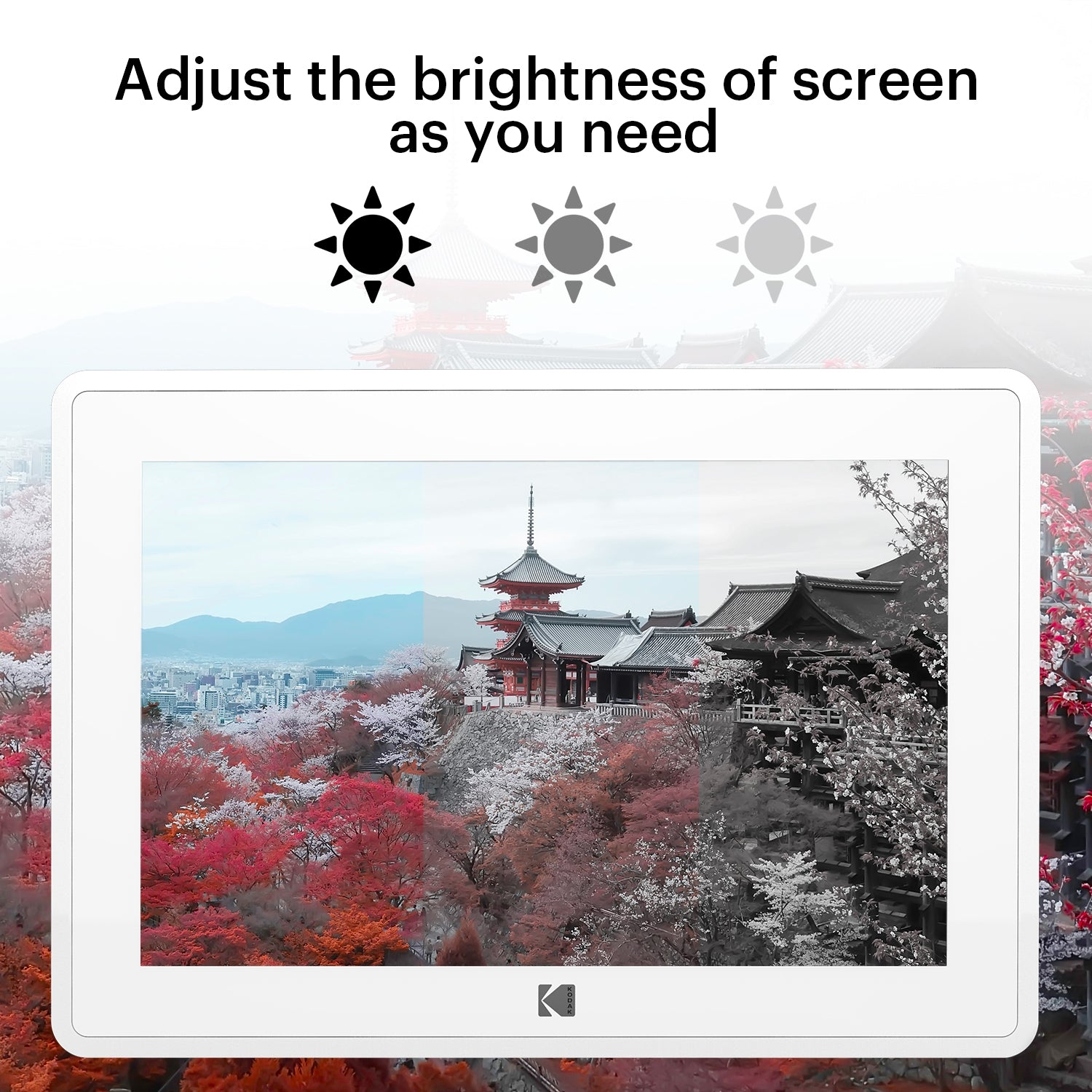 Kodak RCF-106 Wi-Fi Digital Photo Frame 10-inch brightness levels