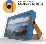 Digital photo frame in blue with swivel stand