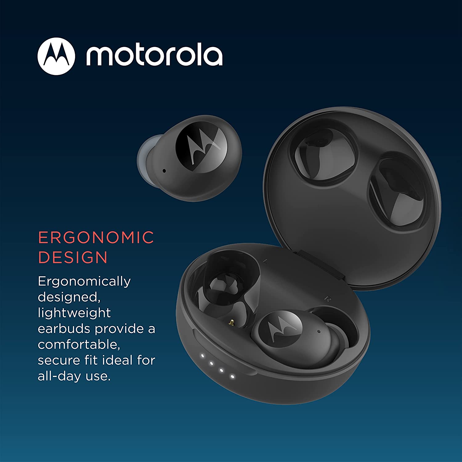 Motorola MOTO BUDS 250 True Wireless Bluetooth Earbuds IPX5 Water Resistant with Wireless Charging Case