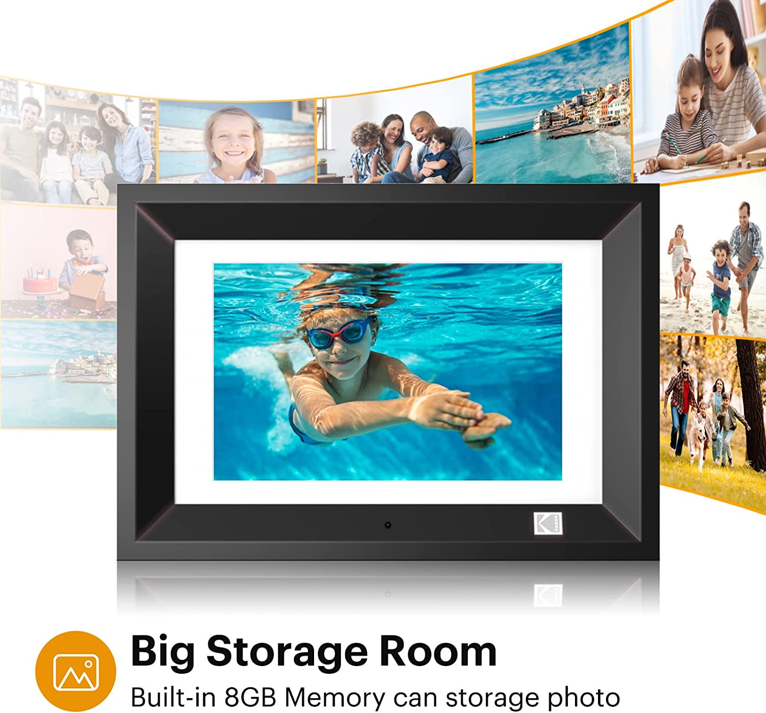 Kodak 10.1 Inch Wood Digital Picture Frame RDPF-1020V with Remote Control, IPS Screen HD Display, Auto-Rotate, Wall Mountable, Programmable Auto On/Off, Enjoy Your Precious Moment in Slideshow, Black (No Wi-Fi)