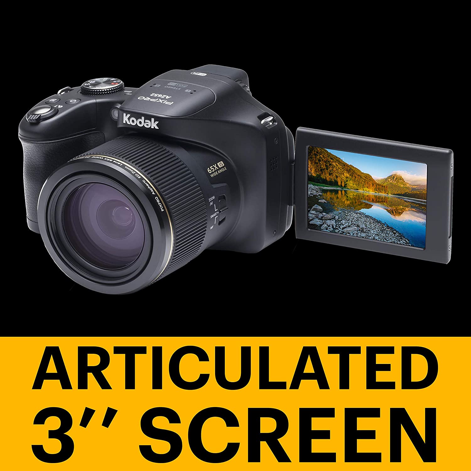 Kodak PIXPRO AZ652 Black 20MP Digital Camera with 65x Optical Zoom