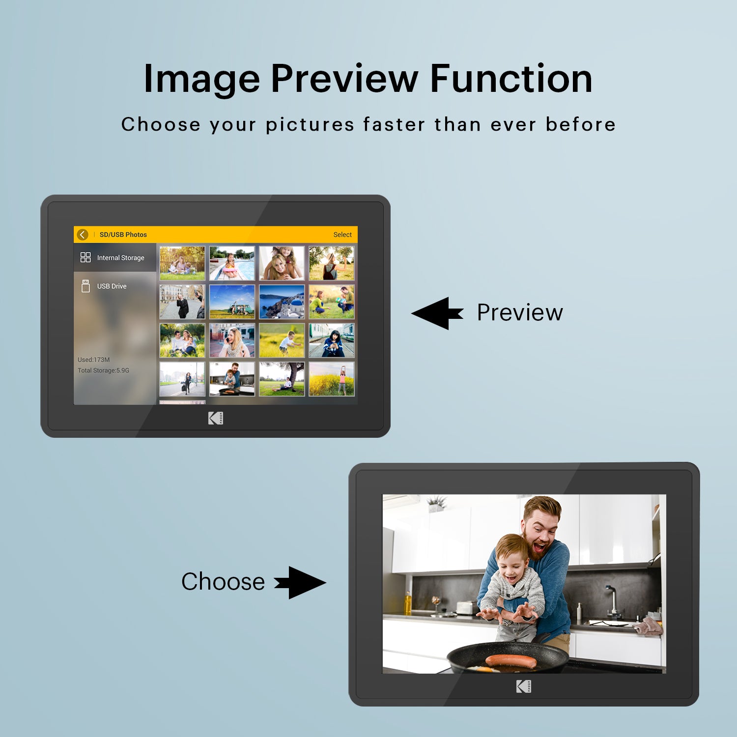 Kodak RCF-106 Wi-Fi 10" Digital Photo Frame IPS Touch Screen, 16GB Internal Memory with Picture/Music/Video Features (Black)